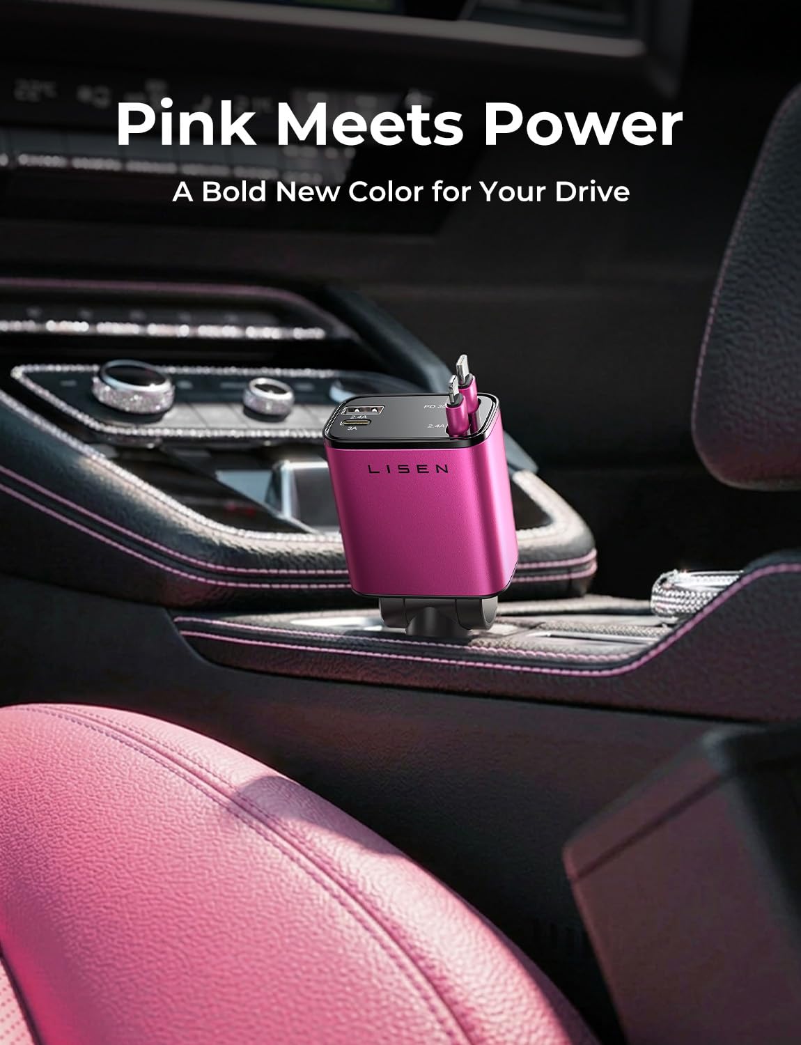 LISEN Retractable Car Charger 84W Fast Charge USB C Multi Cable Adapter
