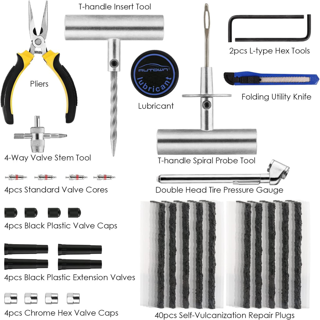 AUTOWN Flat Tire Repair Kit 68pcs, Heavy Duty Tire Plug Kit to Fix Puncture
