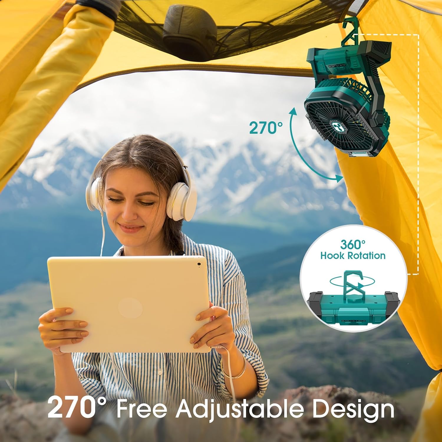 Portable Fan Rechargeable, 20000mAh Cordless Battery Powered Fan with LED Lantern Battery Operated for Travel Bedroom Home Camping Tent Office Beach Desk Fishing Table