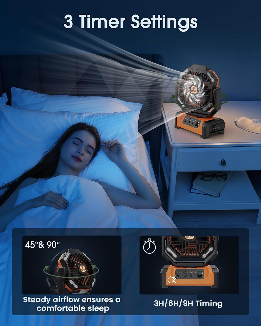 Portable Fan Rechargeable, 20000mAh Cordless Battery Powered Fan with LED Lantern Battery Operated for Travel Bedroom Home Camping Tent Office Beach Desk Fishing Table