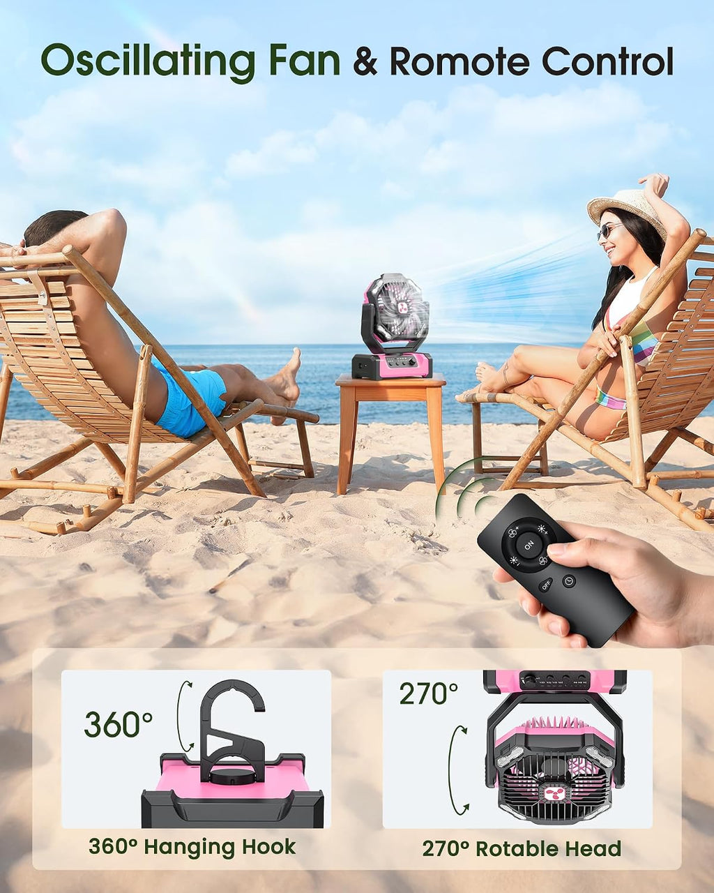 Portable Fan Rechargeable, 20000mAh Cordless Battery Powered Fan with LED Lantern Battery Operated for Travel Bedroom Home Camping Tent Office Beach Desk Fishing Table