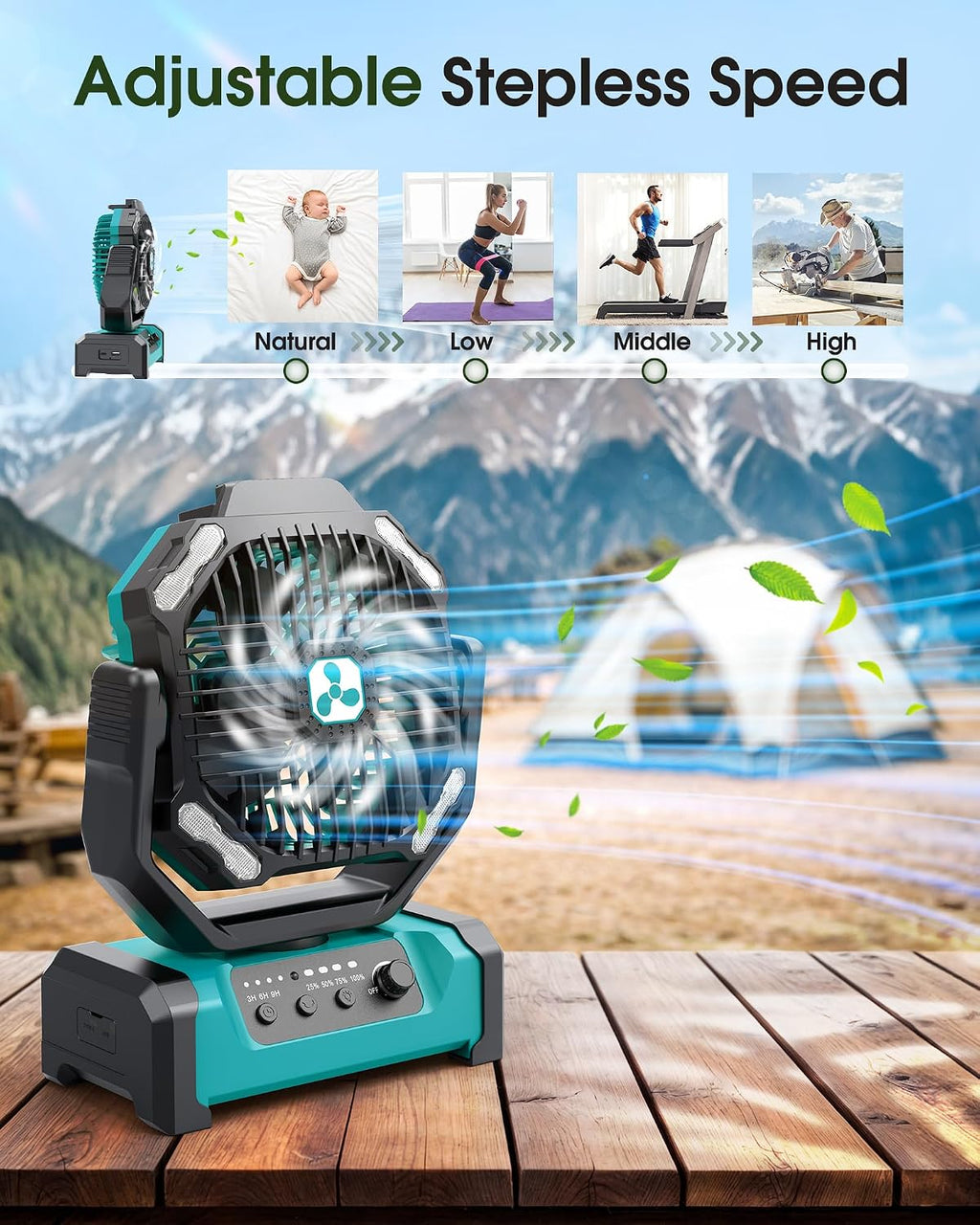 Portable Fan Rechargeable, 20000mAh Cordless Battery Powered Fan with LED Lantern Battery Operated for Travel Bedroom Home Camping Tent Office Beach Desk Fishing Table