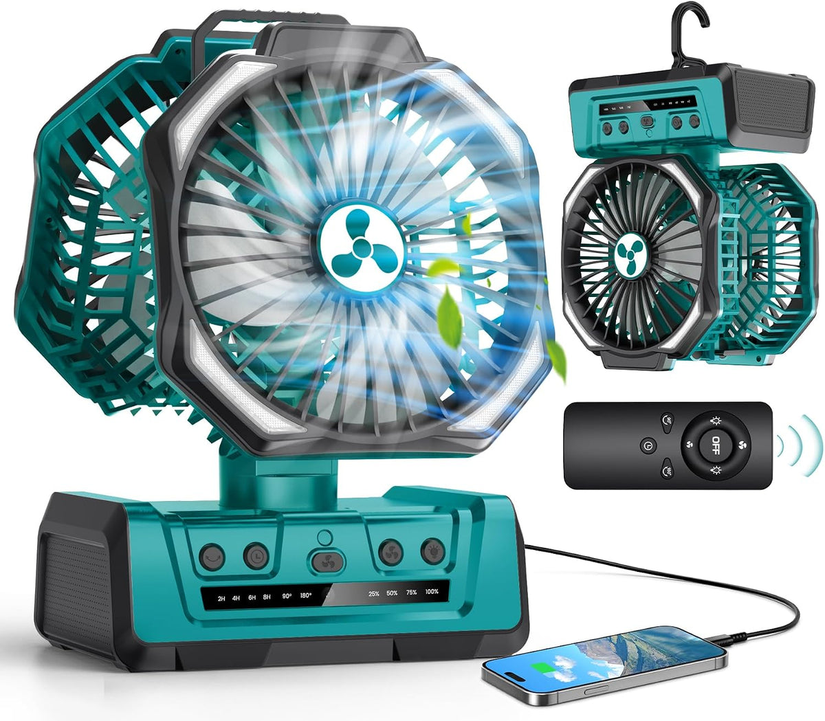 Portable Fan Rechargeable, 20000mAh Cordless Battery Powered Fan with LED Lantern Battery Operated for Travel Bedroom Home Camping Tent Office Beach Desk Fishing Table