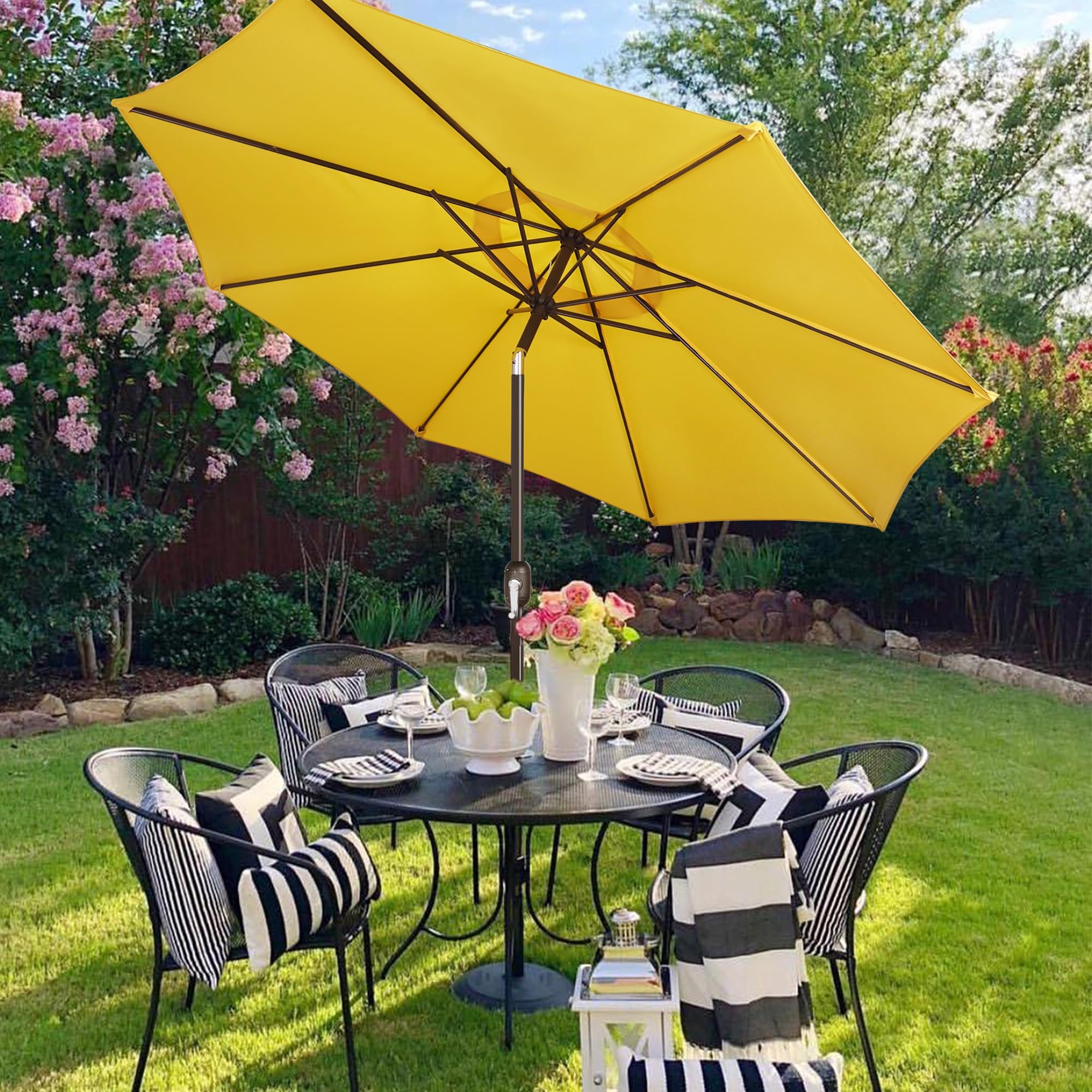 Blissun 9' Outdoor Patio Umbrella, Outdoor Table Umbrella, Yard Umbrella, Market Umbrella with 8 Sturdy Ribs, Push Button Tilt and Crank