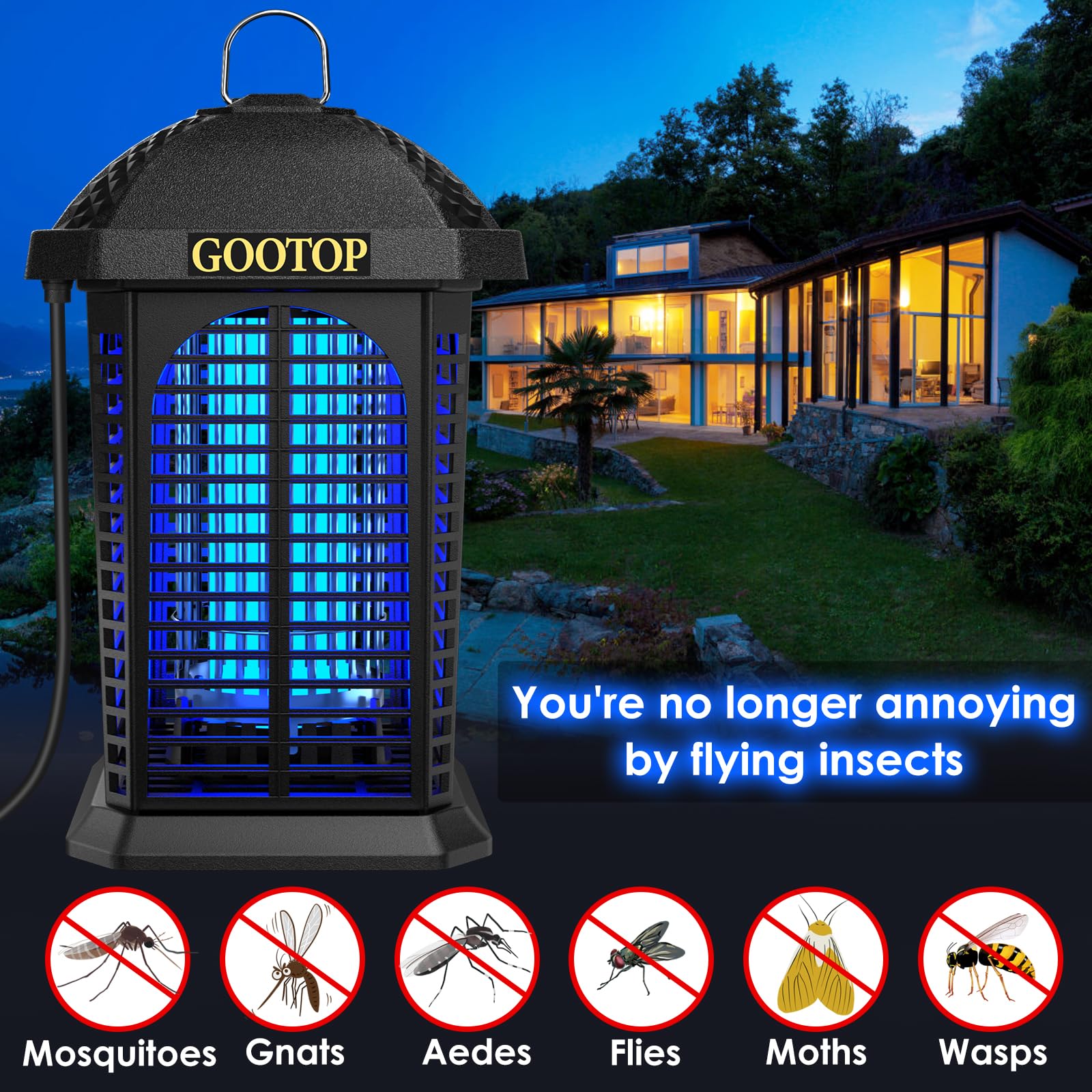 GOOTOP Bug Zapper Outdoor, Mosquito Zapper, 4200V 3 Prong Plug in Electric Fly Zapper, Mosquito Killer, Fly Traps, Flying Insects Zapper Indoor Outdoor, ABS Plastic Outer (Black)