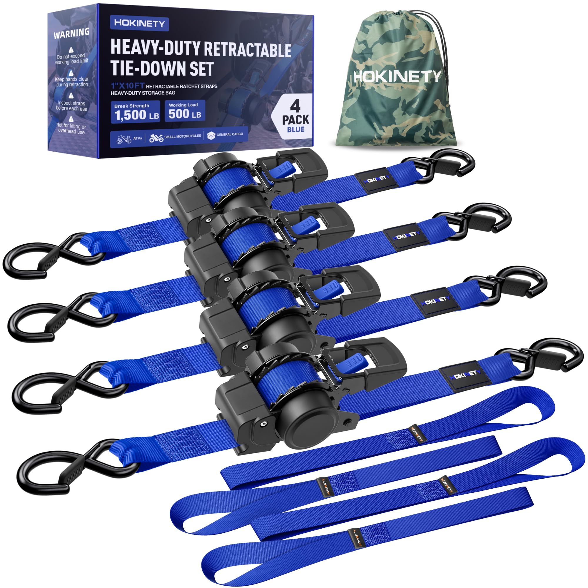 Hokinety 4 Pack Retractable Ratchet Straps 1 In X 10 Ft 1500 Lb For Truck