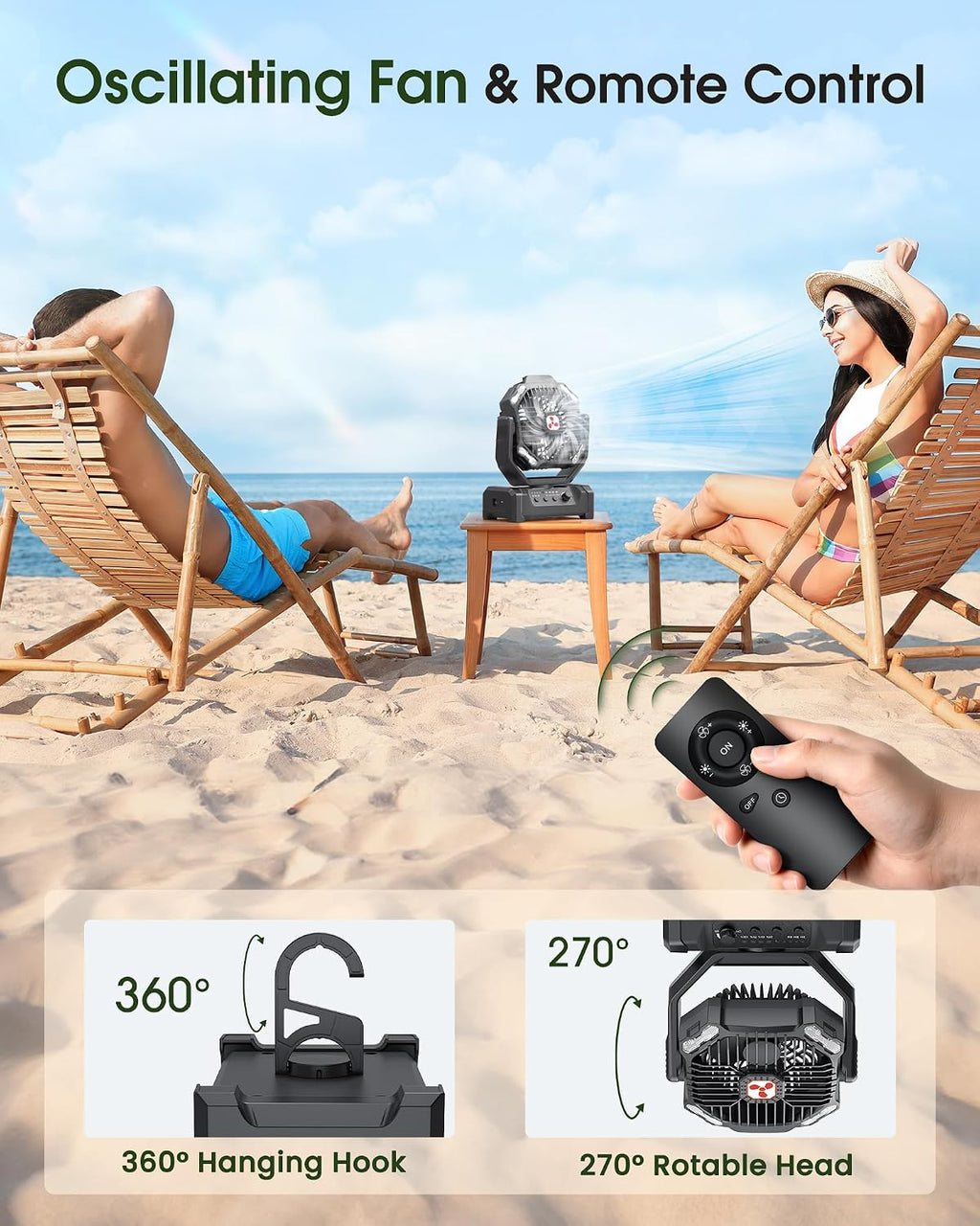 Portable Fan Rechargeable, 20000mAh Cordless Battery Powered Fan with LED Lantern Battery Operated for Travel Bedroom Home Camping Tent Office Beach Desk Fishing Table