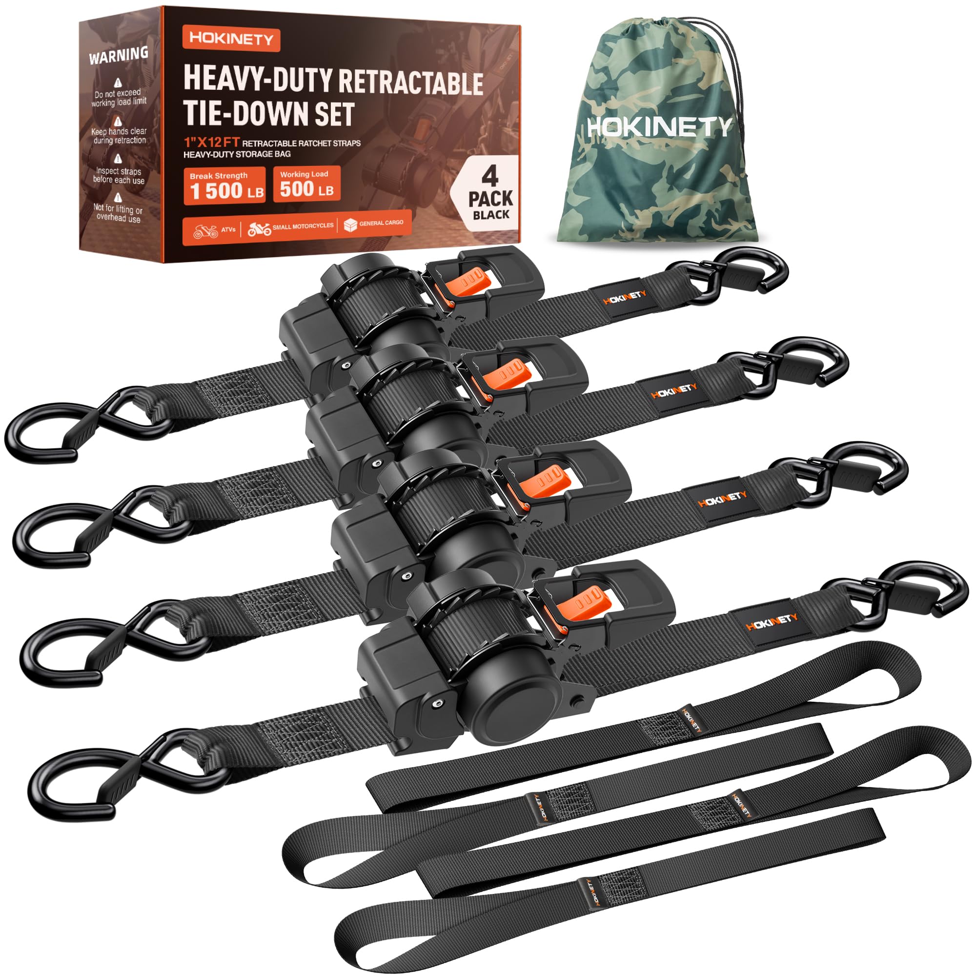 Hokinety 4 Pack Retractable Ratchet Straps 1 In X 10 Ft 1500 Lb For Truck