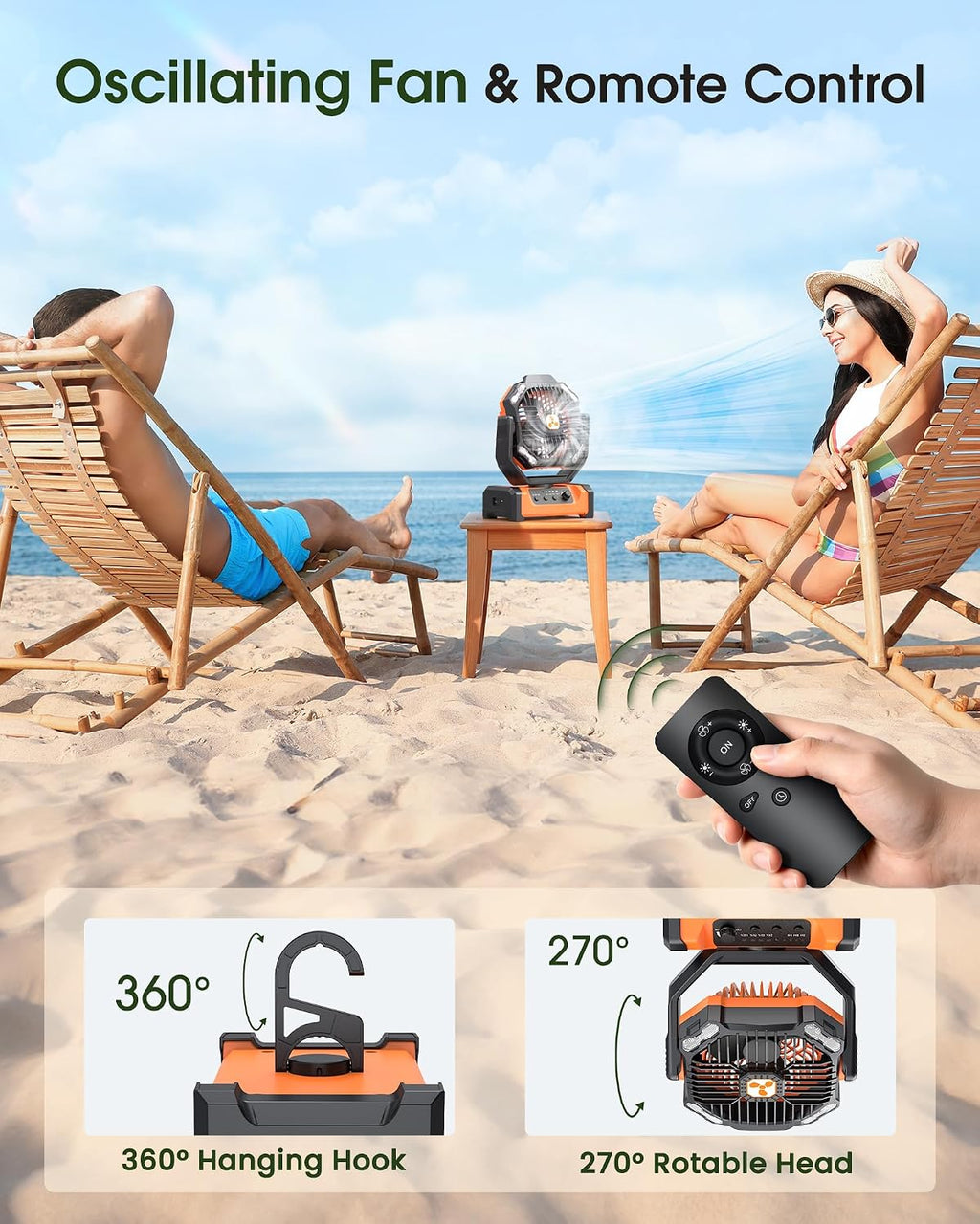 Portable Fan Rechargeable, 20000mAh Cordless Battery Powered Fan with LED Lantern Battery Operated for Travel Bedroom Home Camping Tent Office Beach Desk Fishing Table