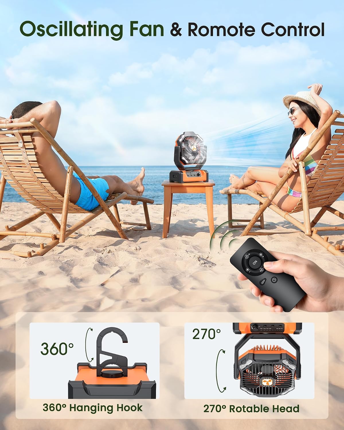 Portable Fan Rechargeable, 20000mAh Cordless Battery Powered Fan with LED Lantern Battery Operated for Travel Bedroom Home Camping Tent Office Beach Desk Fishing Table