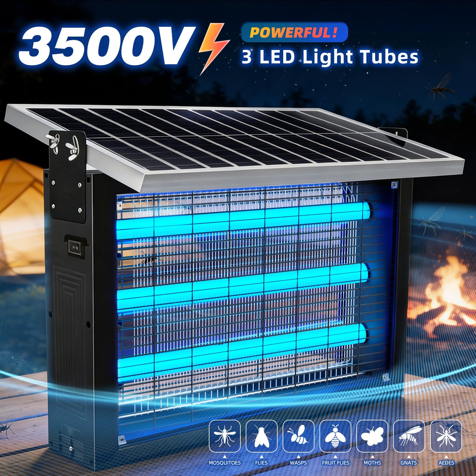 Large Solar Bug Zapper Outdoor, High‑Power Mosquito Zapper for 4000 sq.ft
