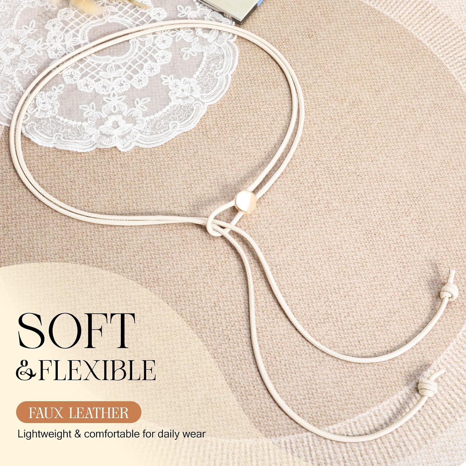 Vonmelli Thin Rope Skinny Tie Leather Women Waist Belt Dress Fashion Style