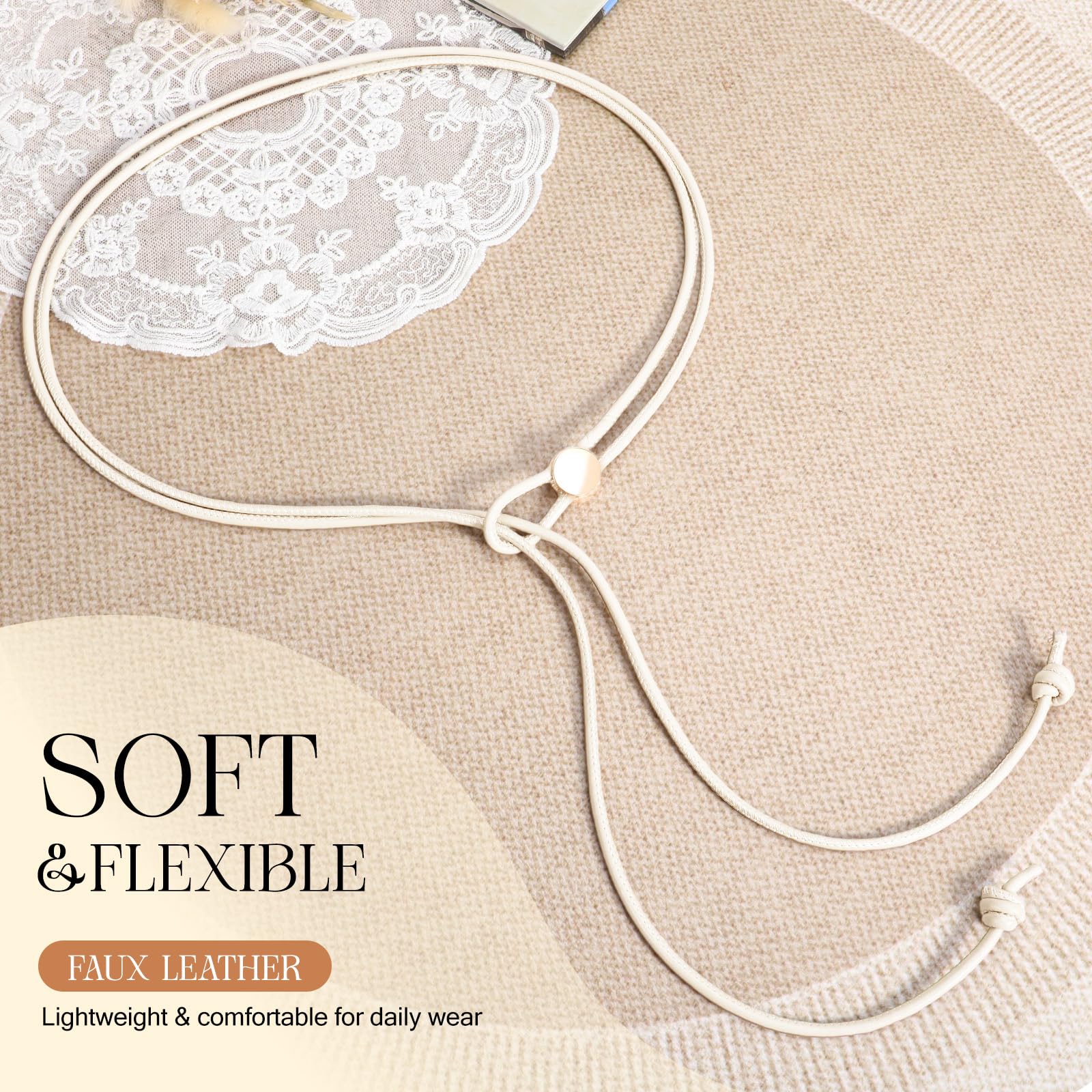 Vonmelli Thin Rope Skinny Tie Leather Women Waist Belt Dress Fashion Style