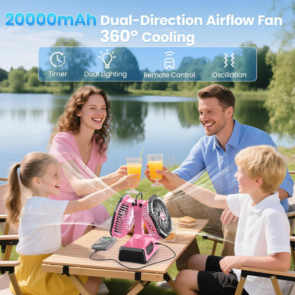 Portable Fan Rechargeable, 20000mAh Cordless Battery Powered Fan with LED Lantern Battery Operated for Travel Bedroom Home Camping Tent Office Beach Desk Fishing Table