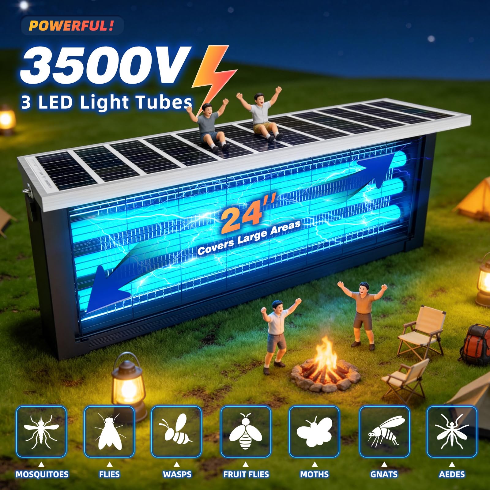 Large Solar Bug Zapper Outdoor, High‑Power Mosquito Zapper for 4000 sq.ft