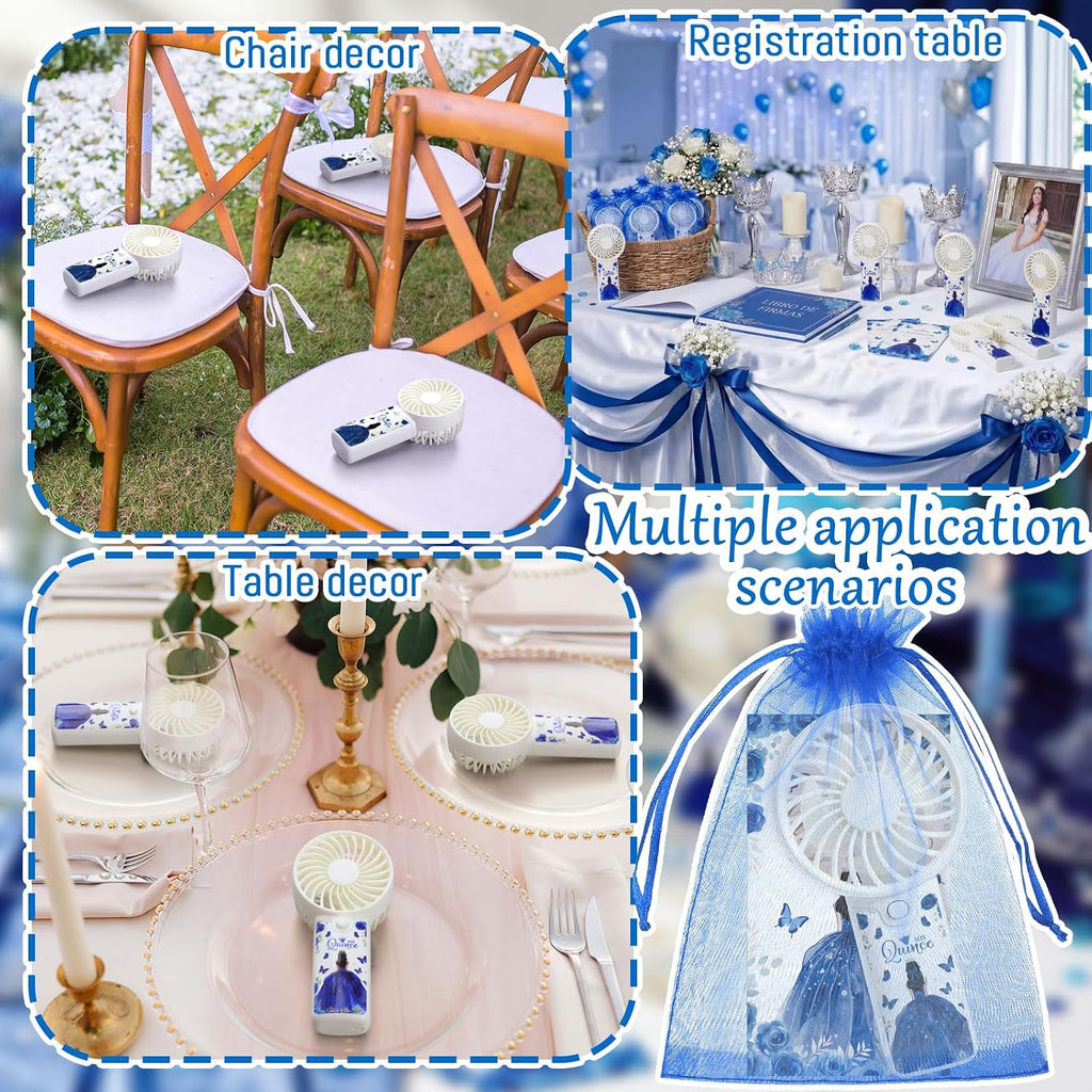 Tuanse 25 Pack Royal Blue Electric Quinceanera Party Favors Handheld Fans