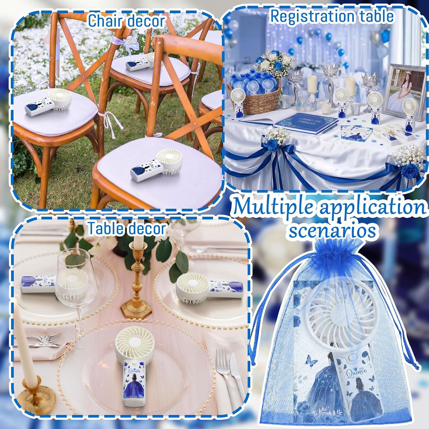 Tuanse 25 Pack Royal Blue Electric Quinceanera Party Favors Handheld Fans
