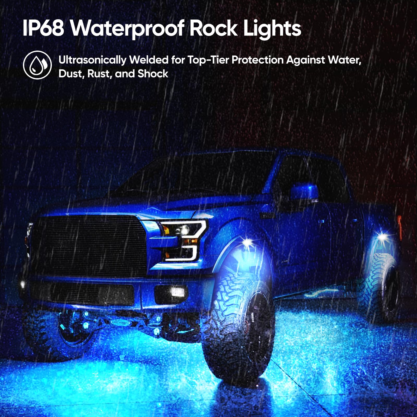 YiLaie RGB LED Rock Lights 8 Pods APP Remote Music Mode IP68 Waterproof