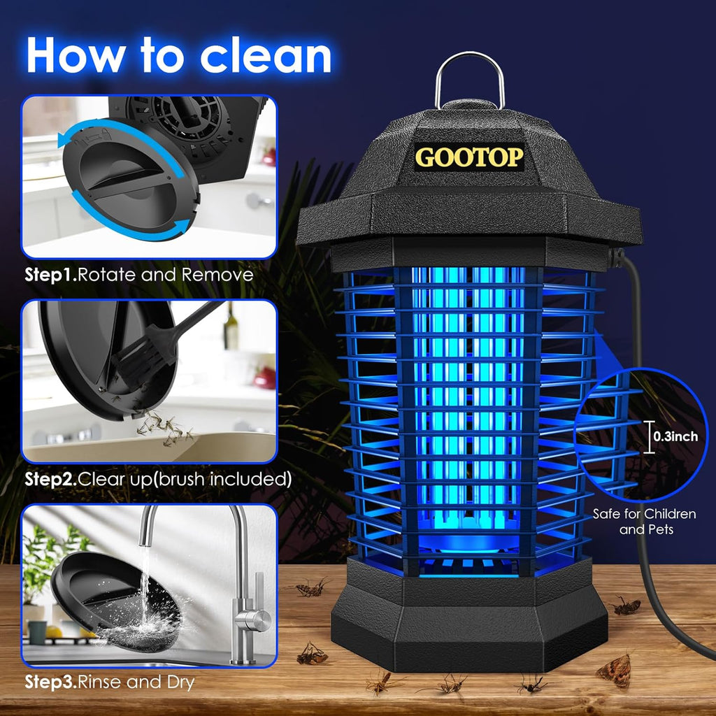 GOOTOP Bug Zapper Outdoor, Mosquito Zapper, 4200V 3 Prong Plug in Electric Fly Zapper, Mosquito Killer, Fly Traps, Flying Insects Zapper Indoor Outdoor, ABS Plastic Outer (Black)