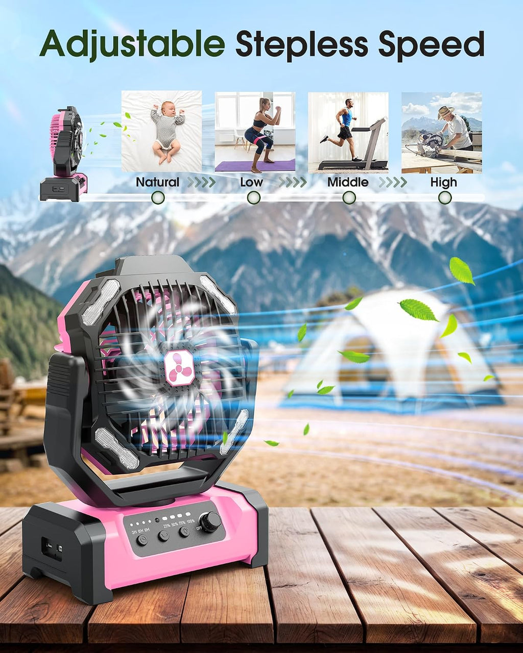 Portable Fan Rechargeable, 20000mAh Cordless Battery Powered Fan with LED Lantern Battery Operated for Travel Bedroom Home Camping Tent Office Beach Desk Fishing Table
