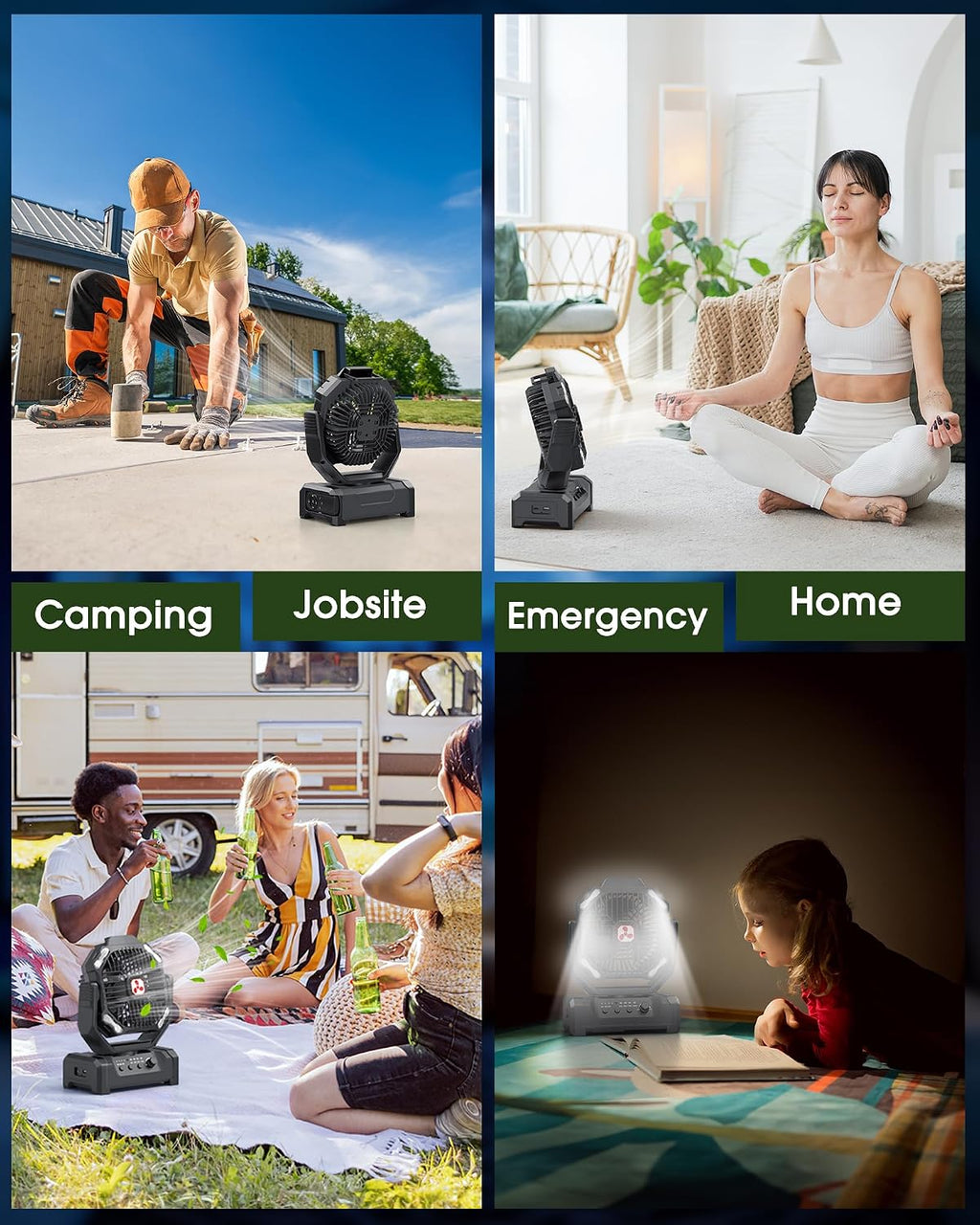 Portable Fan Rechargeable, 20000mAh Cordless Battery Powered Fan with LED Lantern Battery Operated for Travel Bedroom Home Camping Tent Office Beach Desk Fishing Table