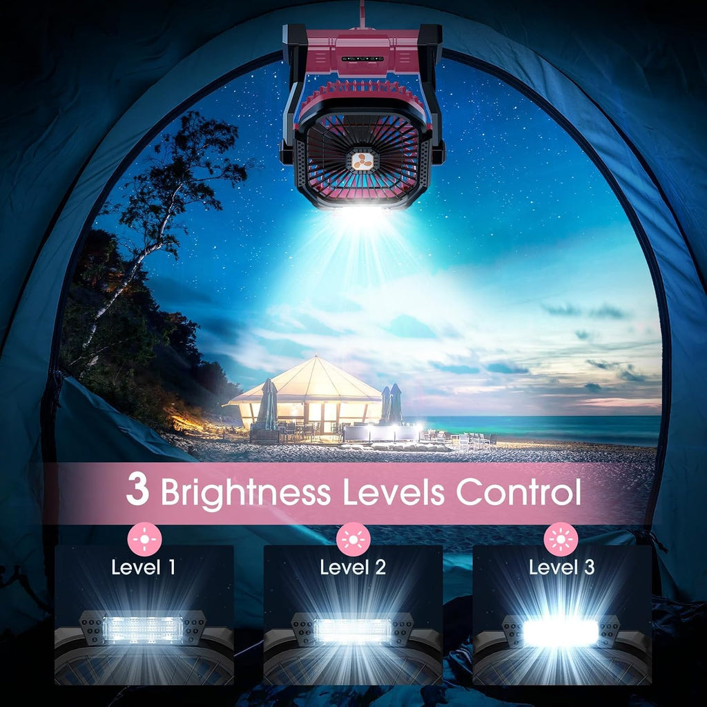Portable Fan Rechargeable, 20000mAh Cordless Battery Powered Fan with LED Lantern Battery Operated for Travel Bedroom Home Camping Tent Office Beach Desk Fishing Table