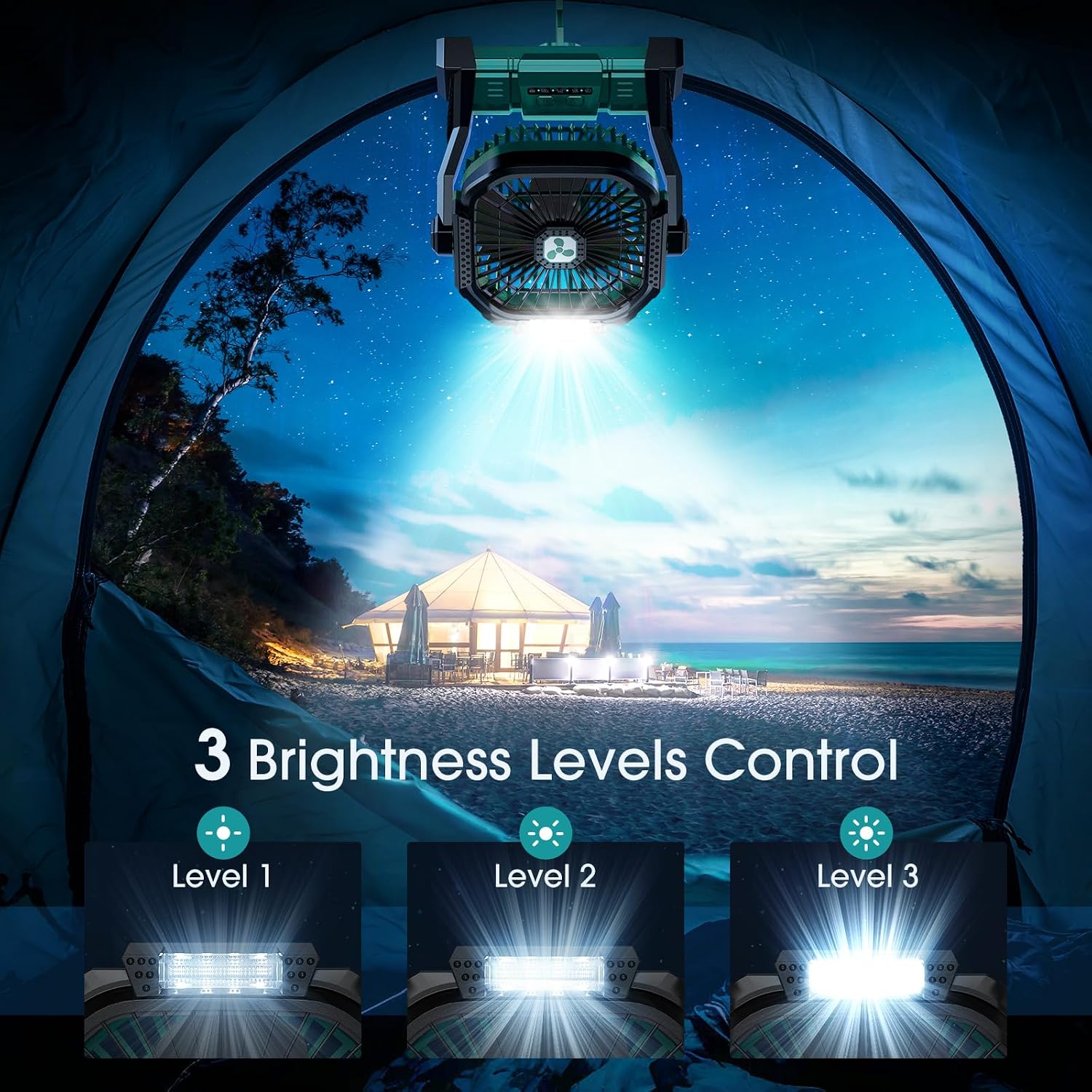 Portable Fan Rechargeable, 20000mAh Cordless Battery Powered Fan with LED Lantern Battery Operated for Travel Bedroom Home Camping Tent Office Beach Desk Fishing Table