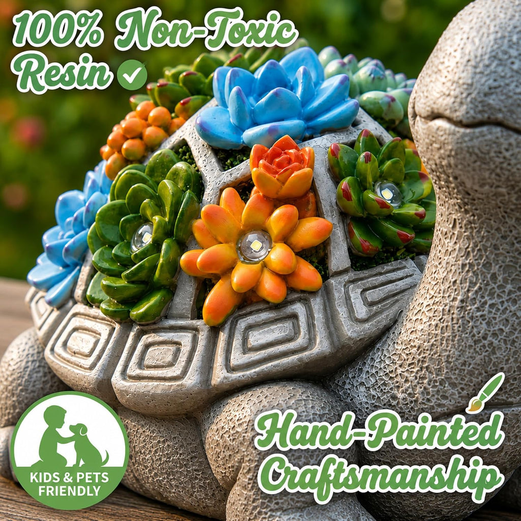 Nacome Solar Garden Outdoor Statues Turtle with Succulent
