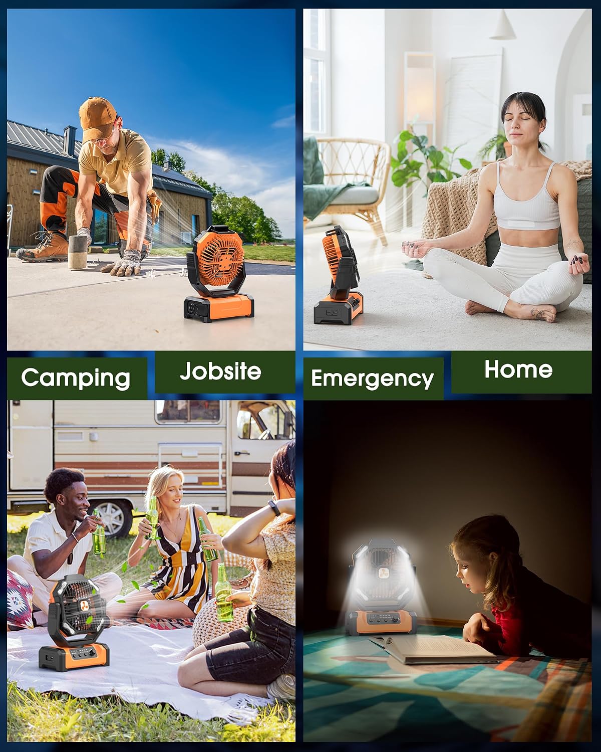 Portable Fan Rechargeable, 20000mAh Cordless Battery Powered Fan with LED Lantern Battery Operated for Travel Bedroom Home Camping Tent Office Beach Desk Fishing Table
