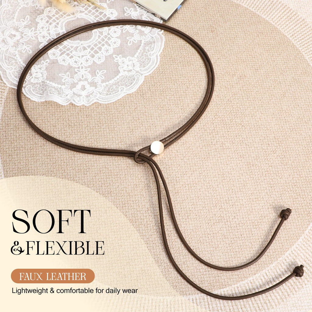 Vonmelli Thin Rope Skinny Tie Leather Women Waist Belt Dress Fashion Style