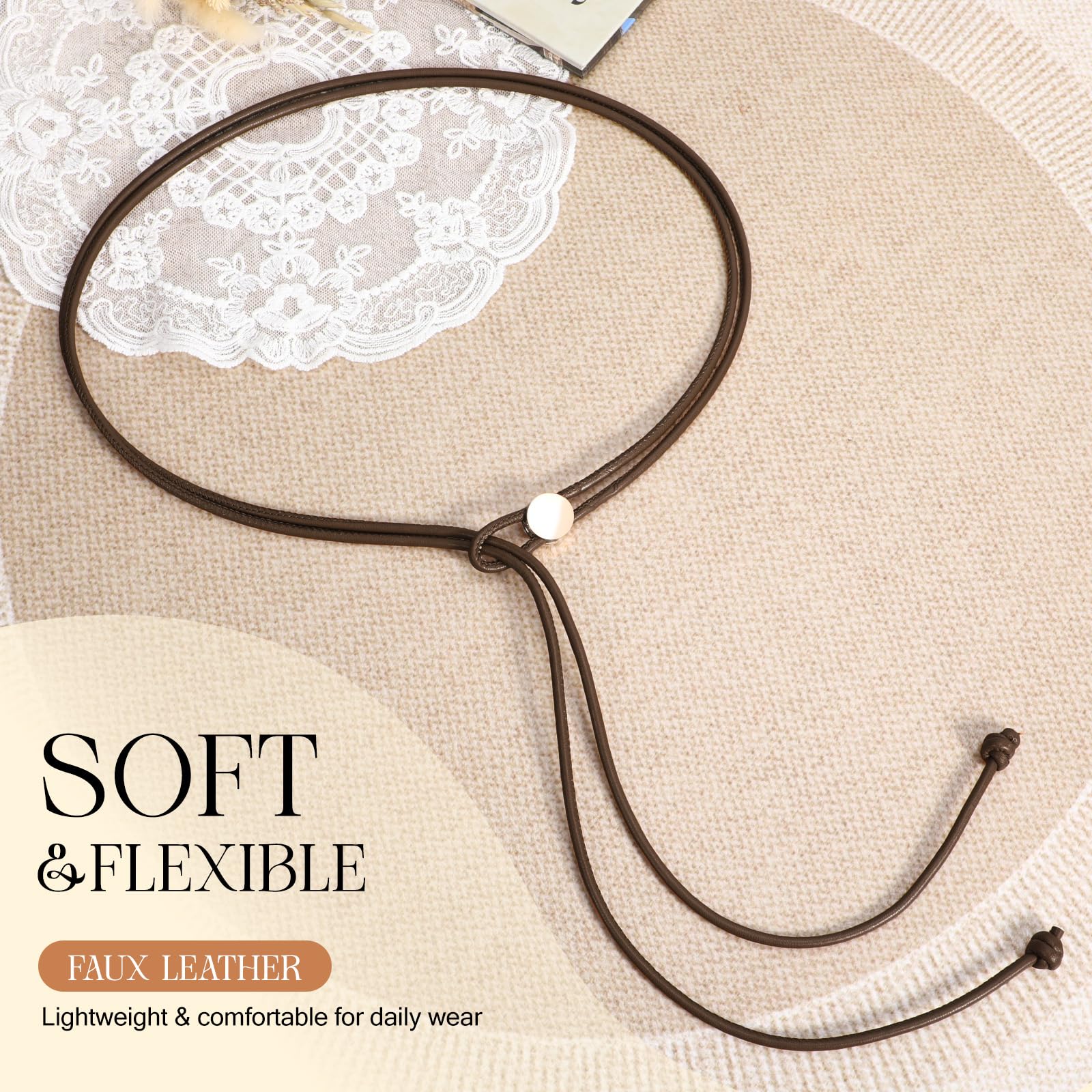 Vonmelli Thin Rope Skinny Tie Leather Women Waist Belt Dress Fashion Style