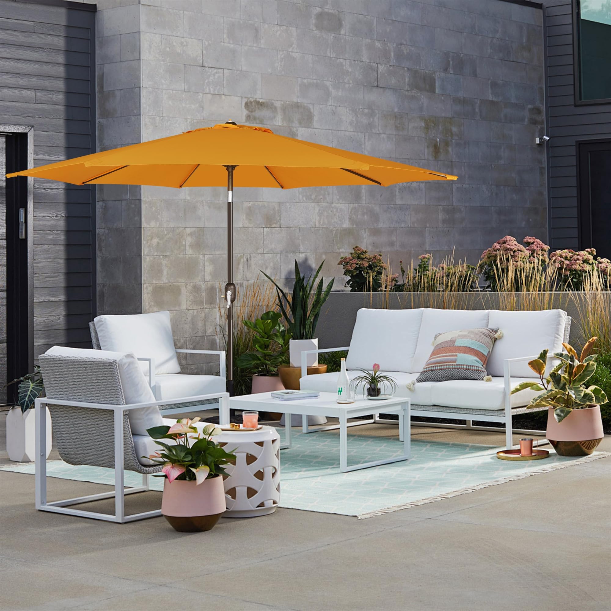 Blissun 9' Outdoor Patio Umbrella, Outdoor Table Umbrella, Yard Umbrella, Market Umbrella with 8 Sturdy Ribs, Push Button Tilt and Crank
