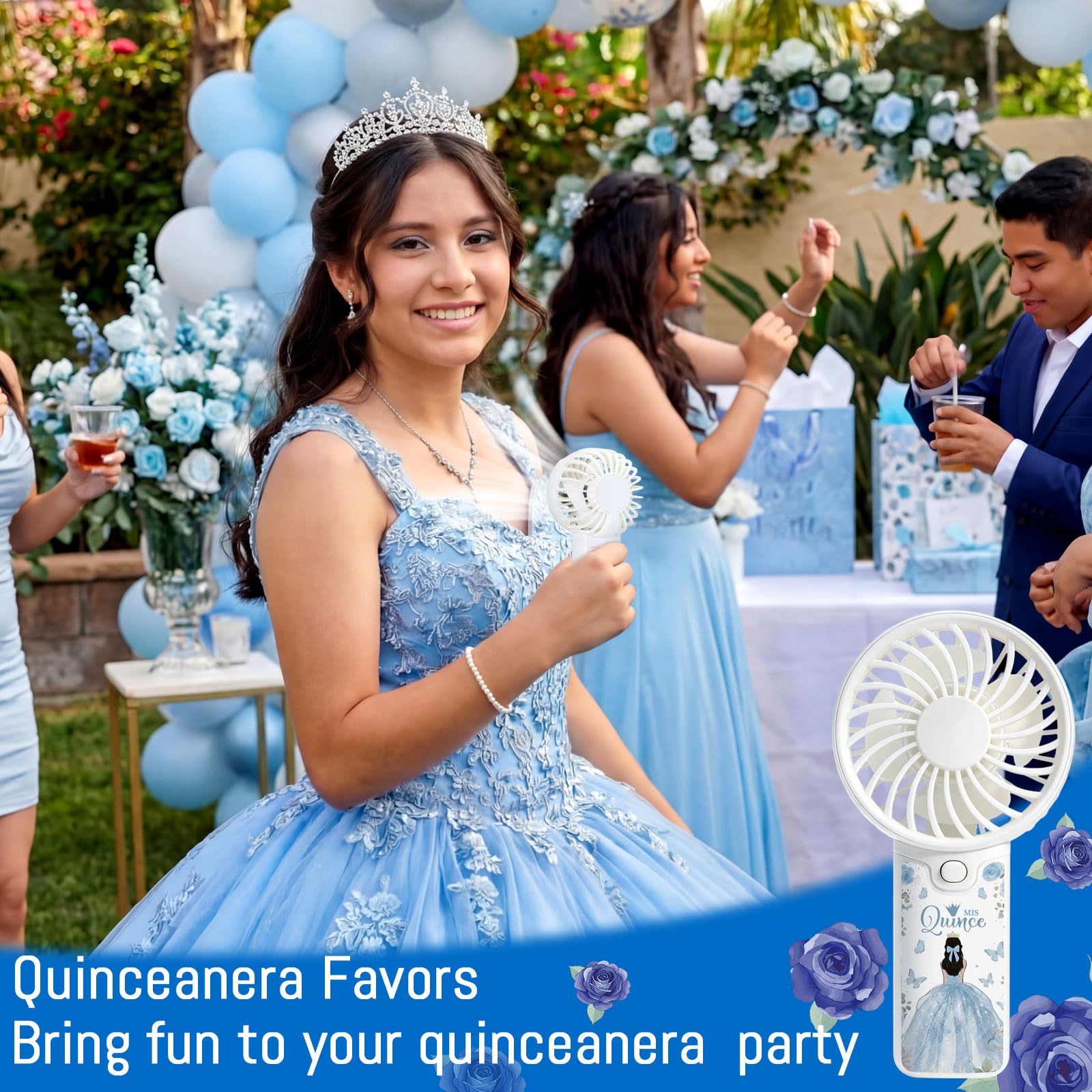 Tuanse 25 Pack Royal Blue Electric Quinceanera Party Favors Handheld Fans