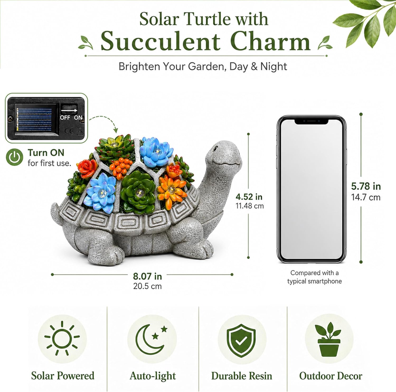 Nacome Solar Garden Outdoor Statues Turtle with Succulent