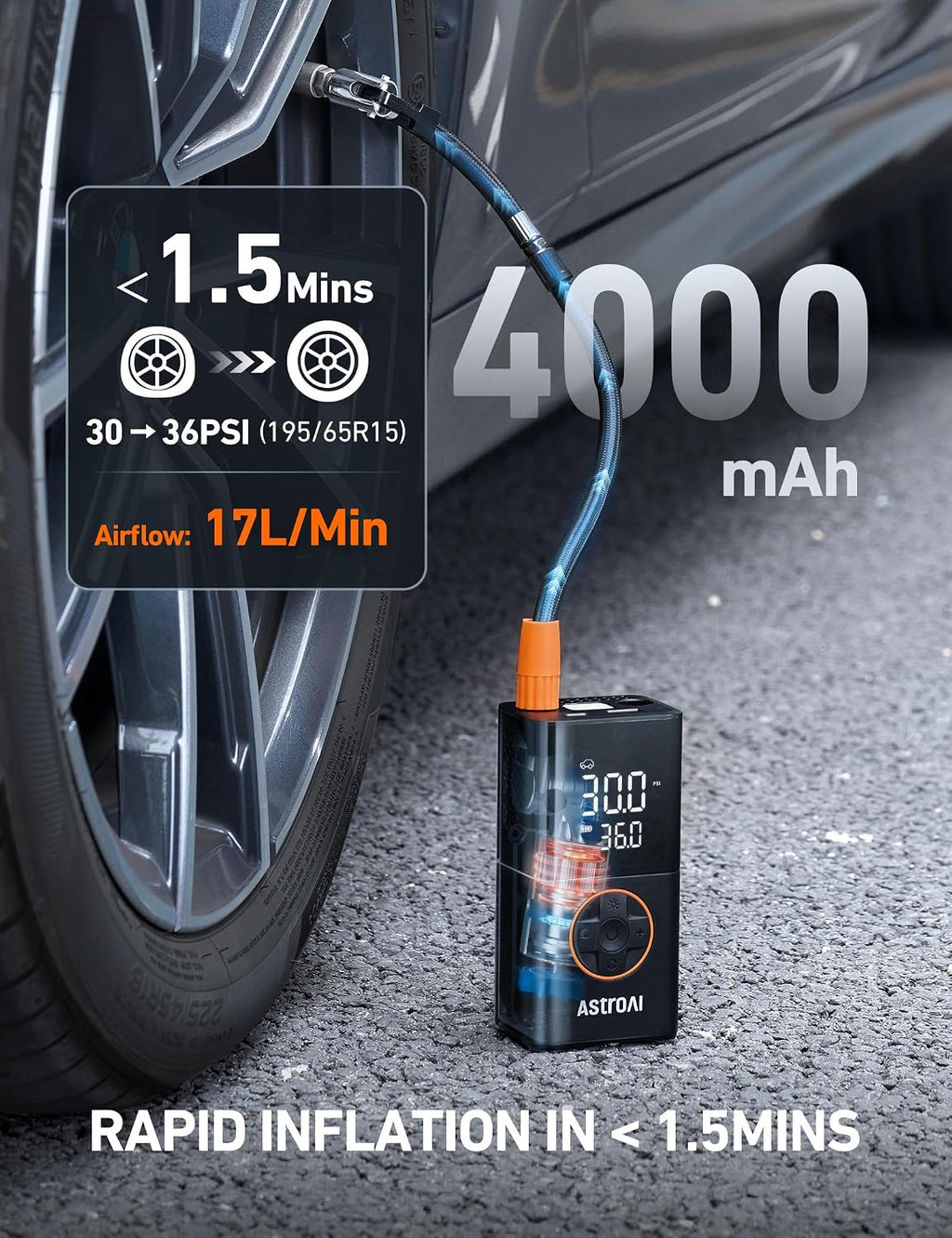 AstroAI L7 Portable Tire Inflator Cordless Bike Pump 150 PSI
