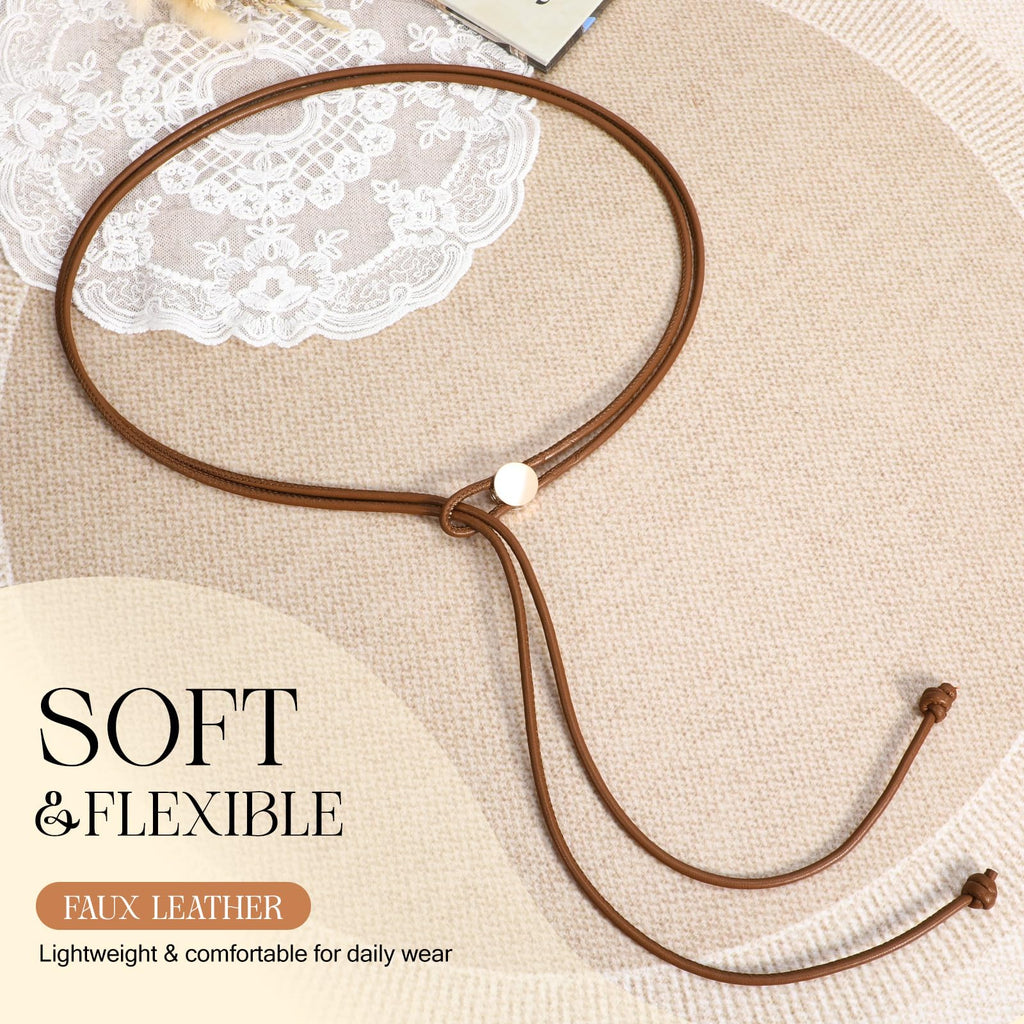 Vonmelli Thin Rope Skinny Tie Leather Women Waist Belt Dress Fashion Style