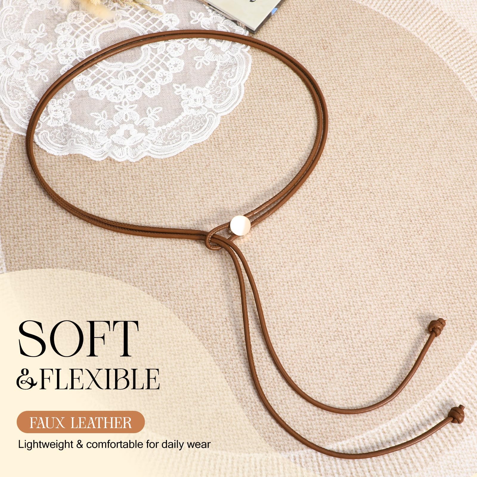 Vonmelli Thin Rope Skinny Tie Leather Women Waist Belt Dress Fashion Style