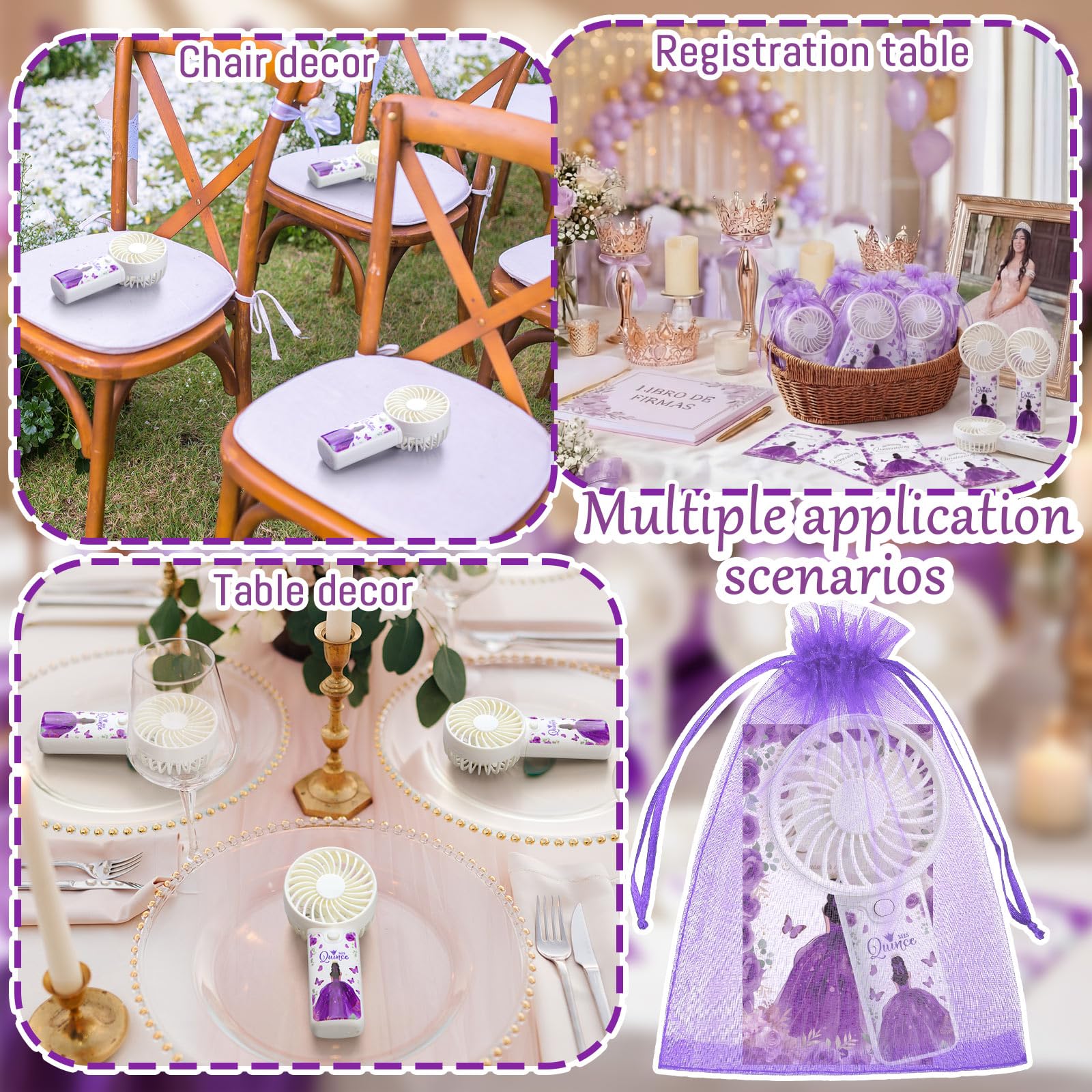 Tuanse 25 Pack Royal Blue Electric Quinceanera Party Favors Handheld Fans