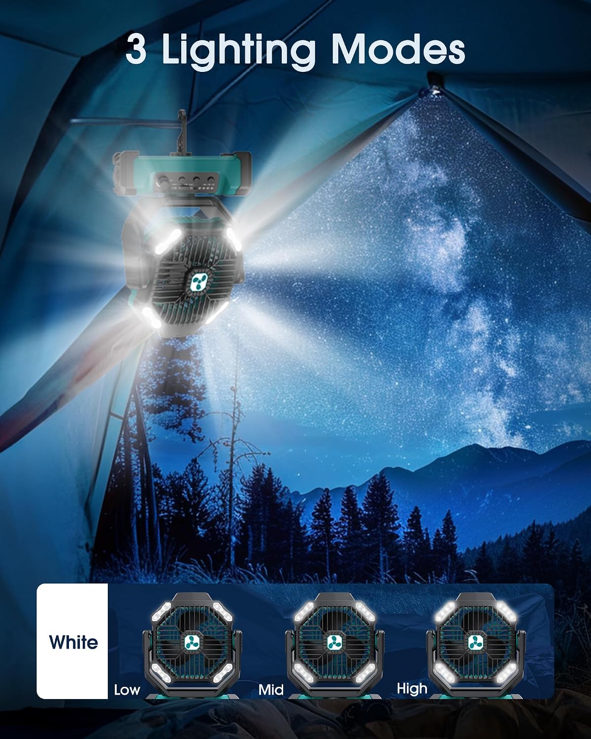 Portable Fan Rechargeable, 20000mAh Cordless Battery Powered Fan with LED Lantern Battery Operated for Travel Bedroom Home Camping Tent Office Beach Desk Fishing Table