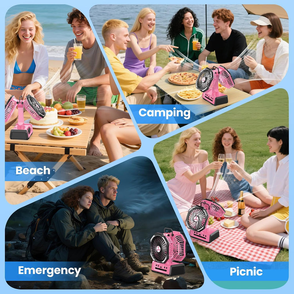 Portable Fan Rechargeable, 20000mAh Cordless Battery Powered Fan with LED Lantern Battery Operated for Travel Bedroom Home Camping Tent Office Beach Desk Fishing Table