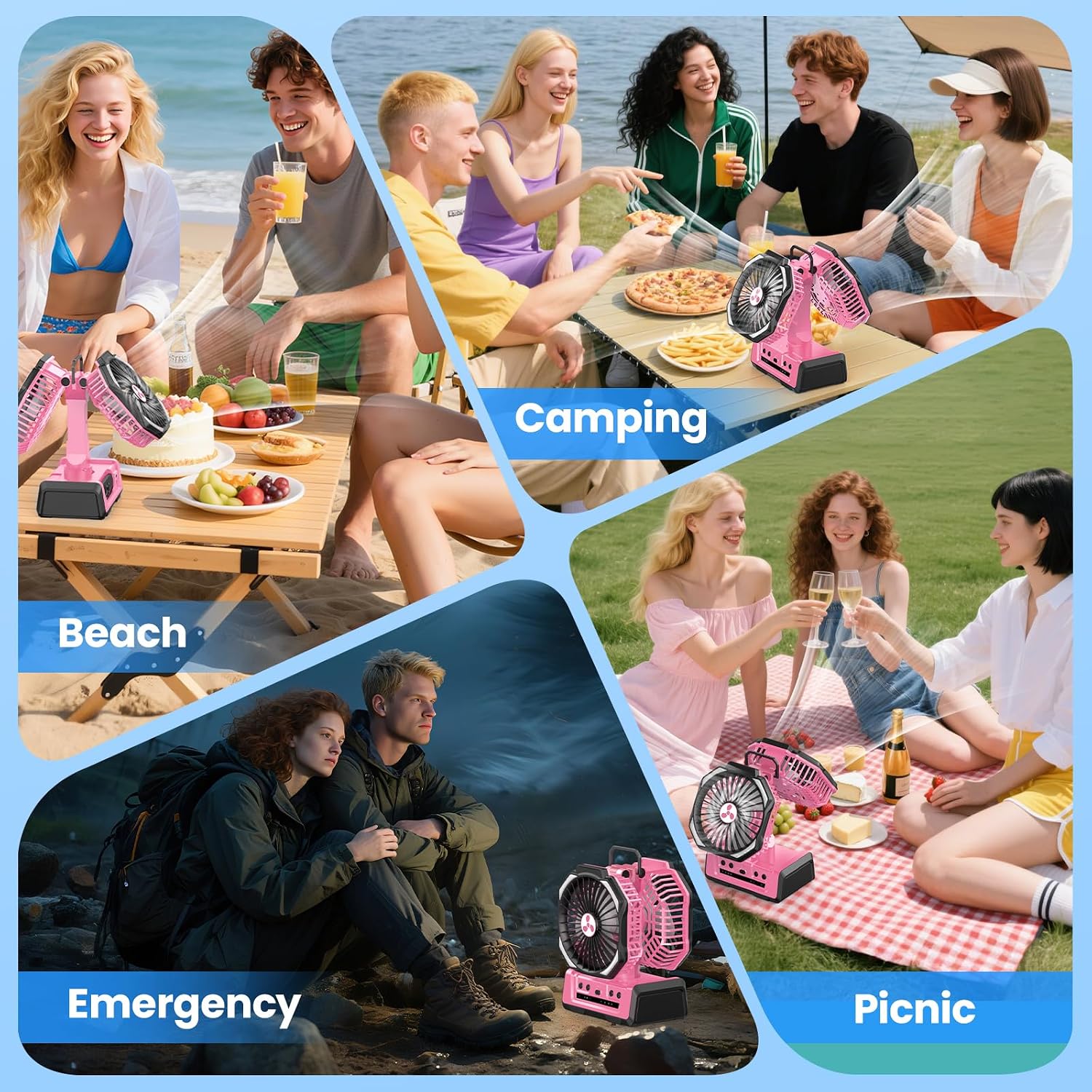Portable Fan Rechargeable, 20000mAh Cordless Battery Powered Fan with LED Lantern Battery Operated for Travel Bedroom Home Camping Tent Office Beach Desk Fishing Table