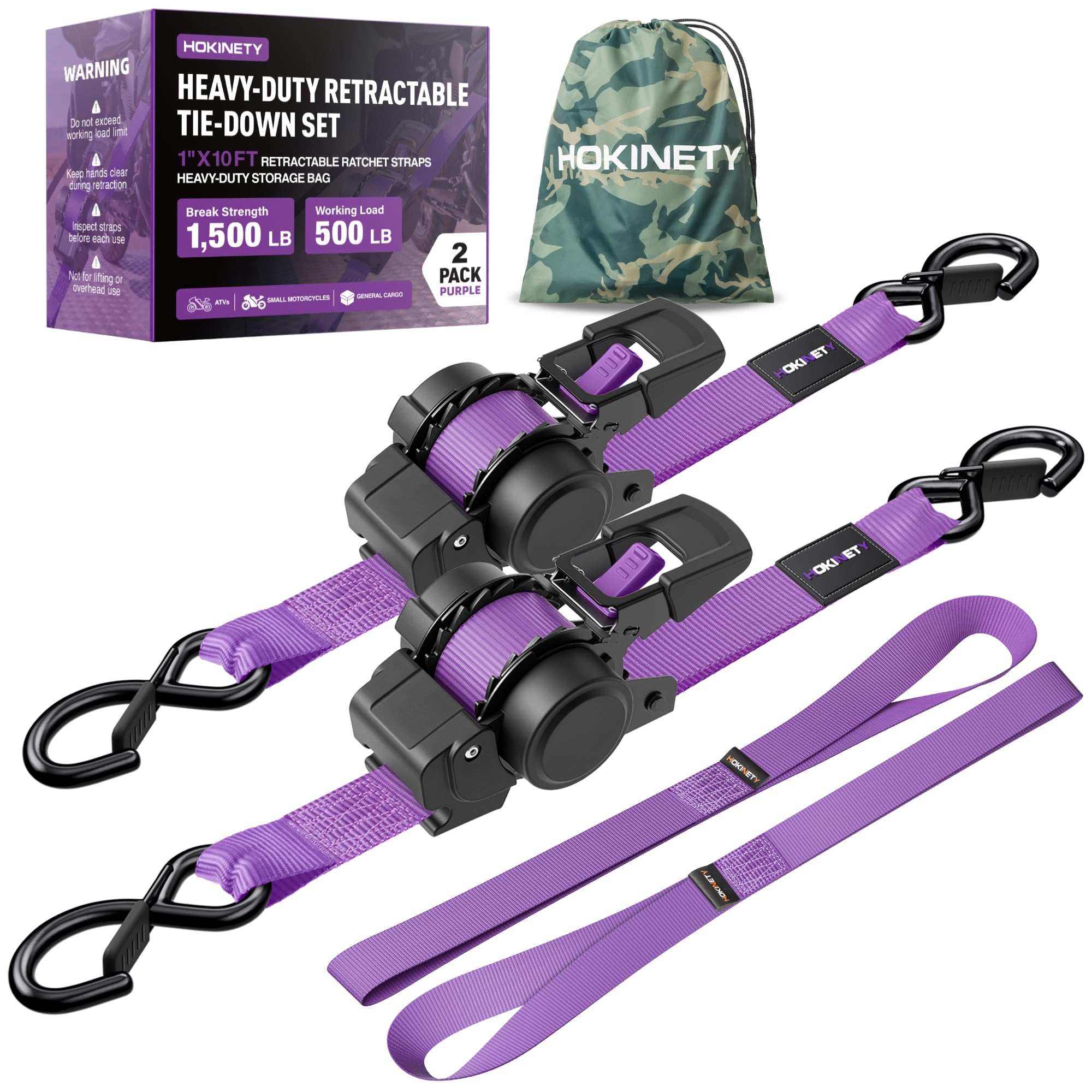 Hokinety 4 Pack Retractable Ratchet Straps 1 In X 10 Ft 1500 Lb For Truck