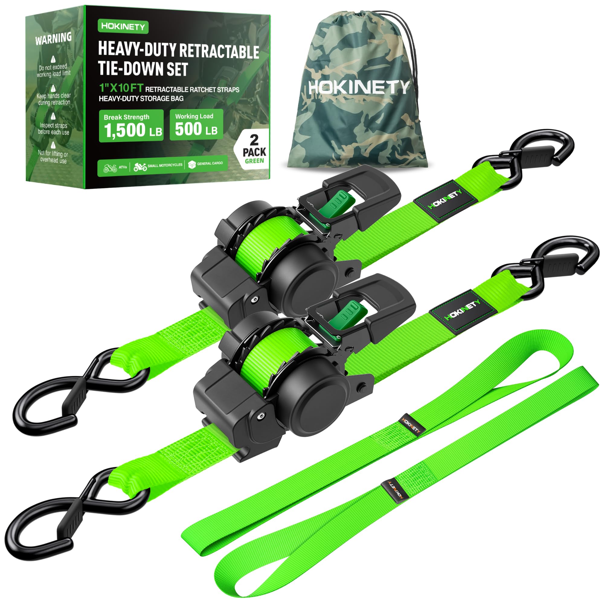 Hokinety 4 Pack Retractable Ratchet Straps 1 In X 10 Ft 1500 Lb For Truck
