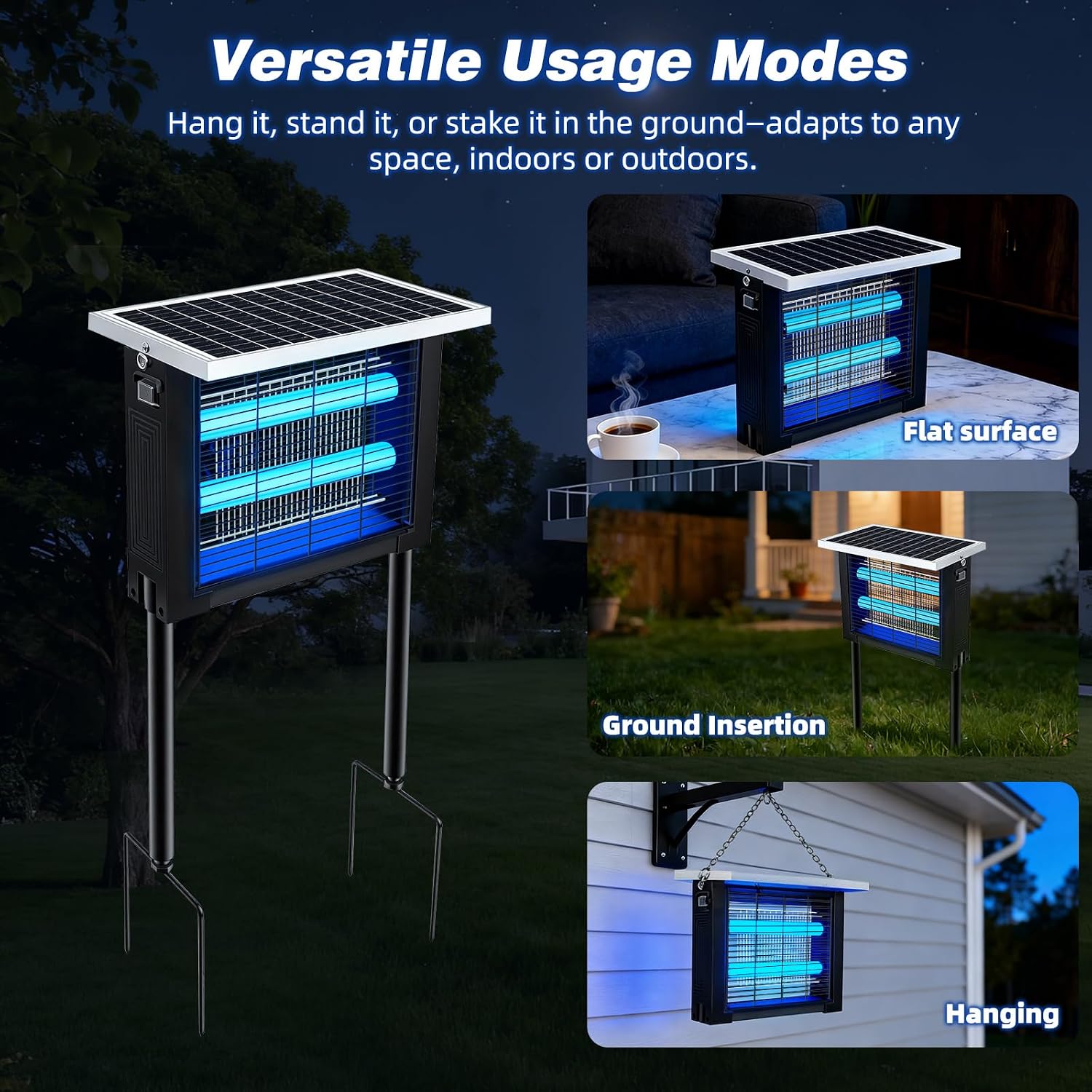 Large Solar Bug Zapper Outdoor, High‑Power Mosquito Zapper for 4000 sq.ft