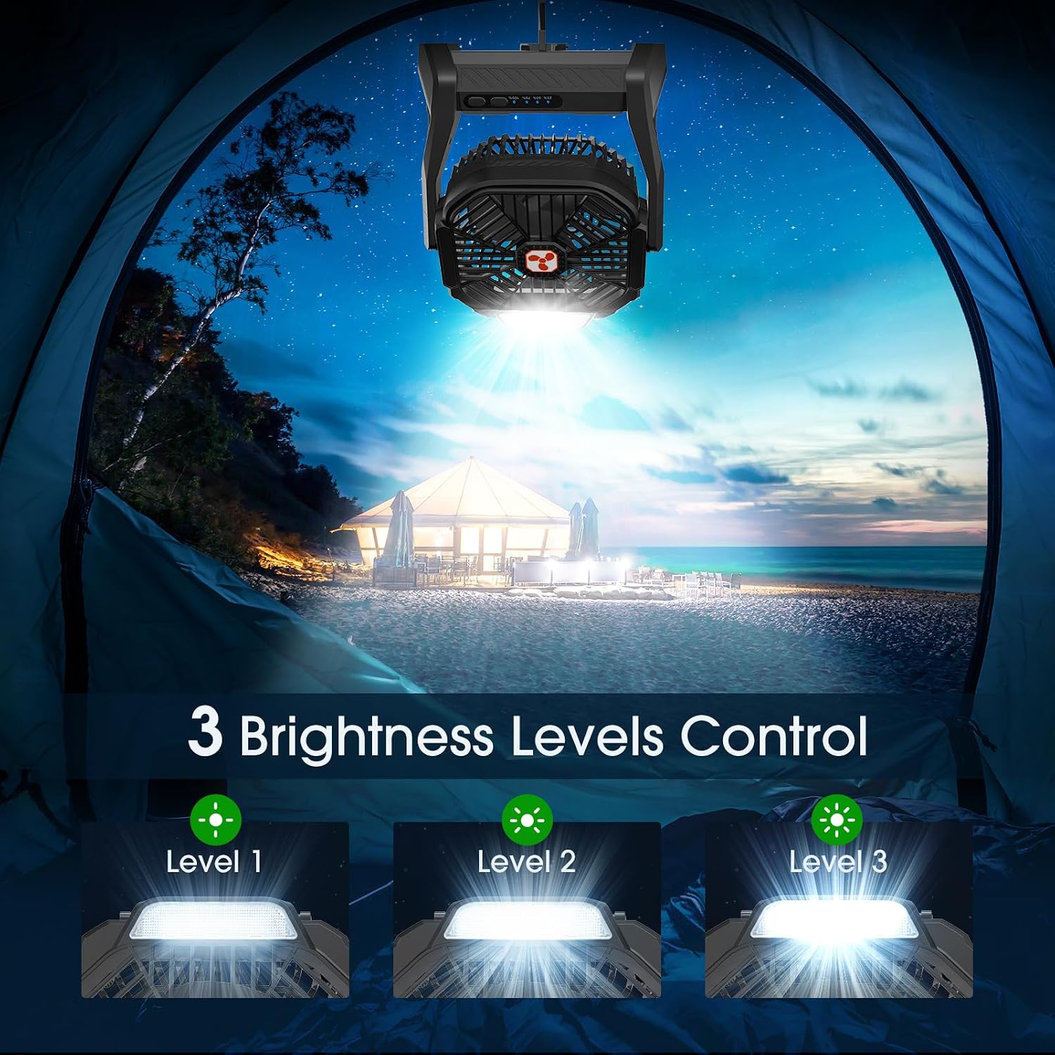 Portable Fan Rechargeable, 20000mAh Cordless Battery Powered Fan with LED Lantern Battery Operated for Travel Bedroom Home Camping Tent Office Beach Desk Fishing Table