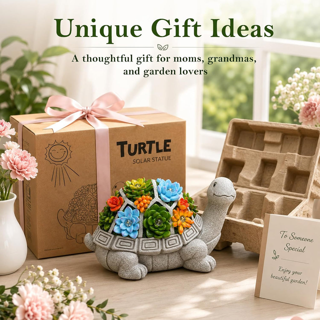 Nacome Solar Garden Outdoor Statues Turtle with Succulent