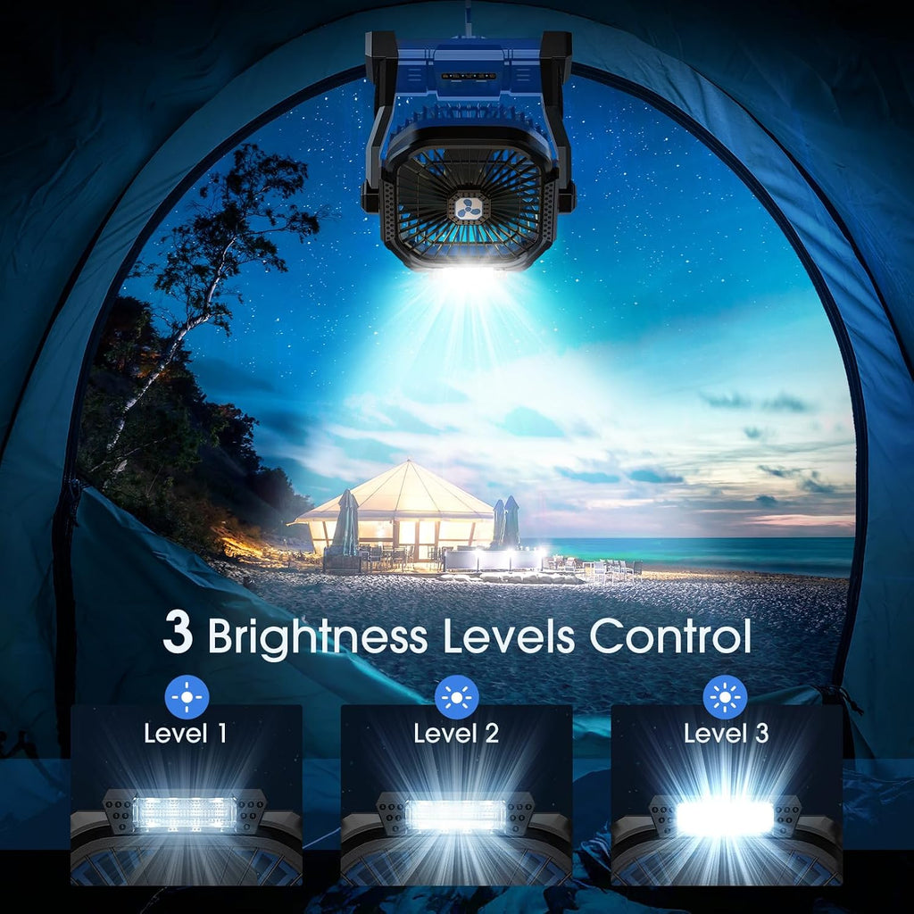 Portable Fan Rechargeable, 20000mAh Cordless Battery Powered Fan with LED Lantern Battery Operated for Travel Bedroom Home Camping Tent Office Beach Desk Fishing Table
