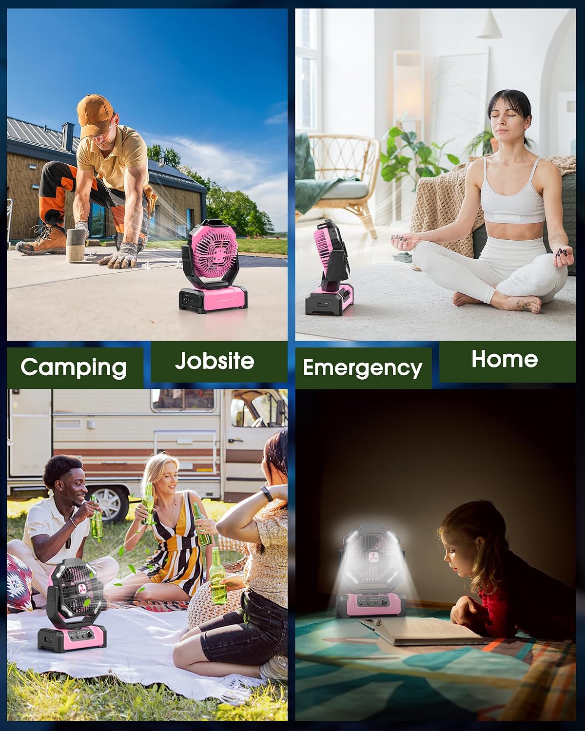 Portable Fan Rechargeable, 20000mAh Cordless Battery Powered Fan with LED Lantern Battery Operated for Travel Bedroom Home Camping Tent Office Beach Desk Fishing Table