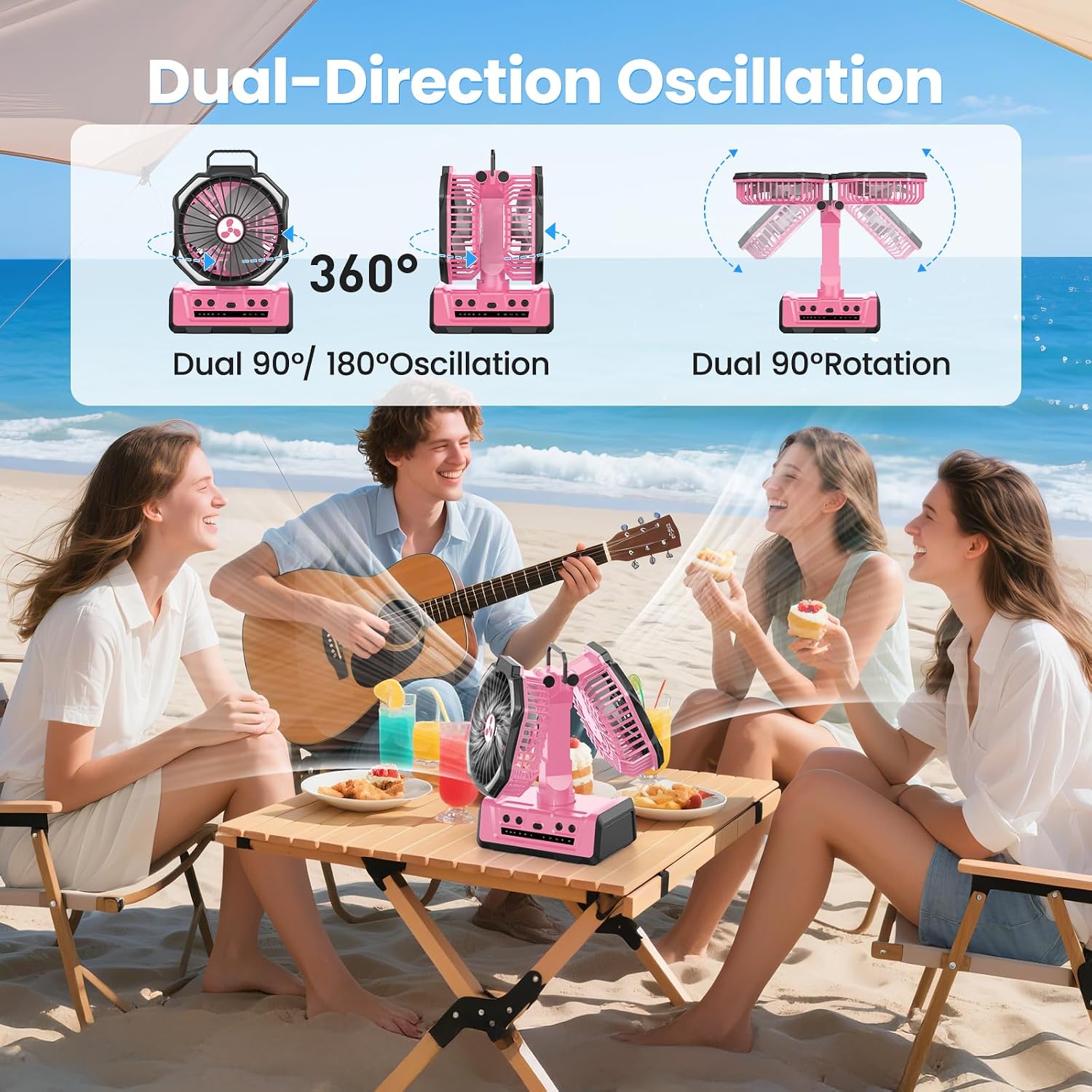 Portable Fan Rechargeable, 20000mAh Cordless Battery Powered Fan with LED Lantern Battery Operated for Travel Bedroom Home Camping Tent Office Beach Desk Fishing Table
