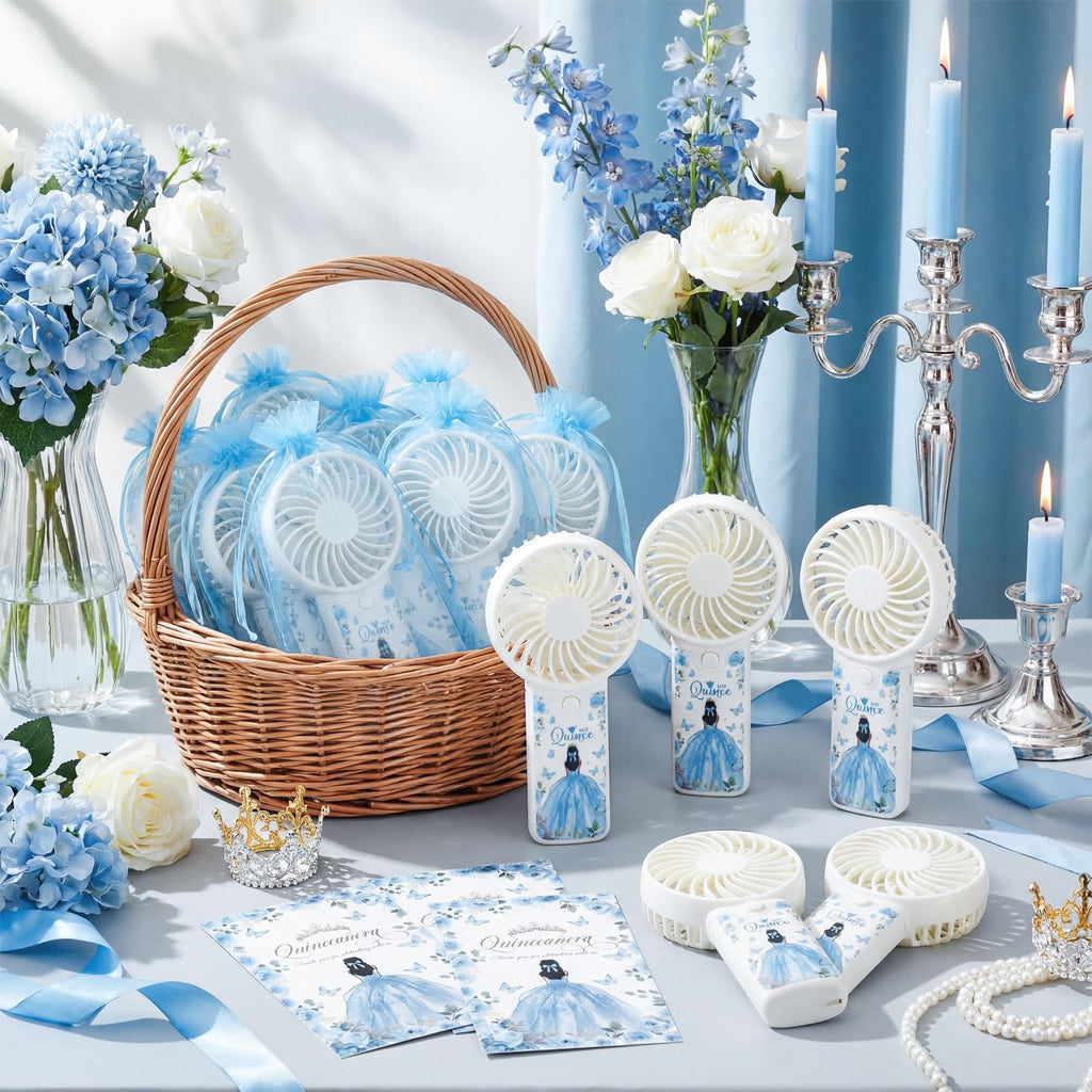 Tuanse 25 Pack Royal Blue Electric Quinceanera Party Favors Handheld Fans